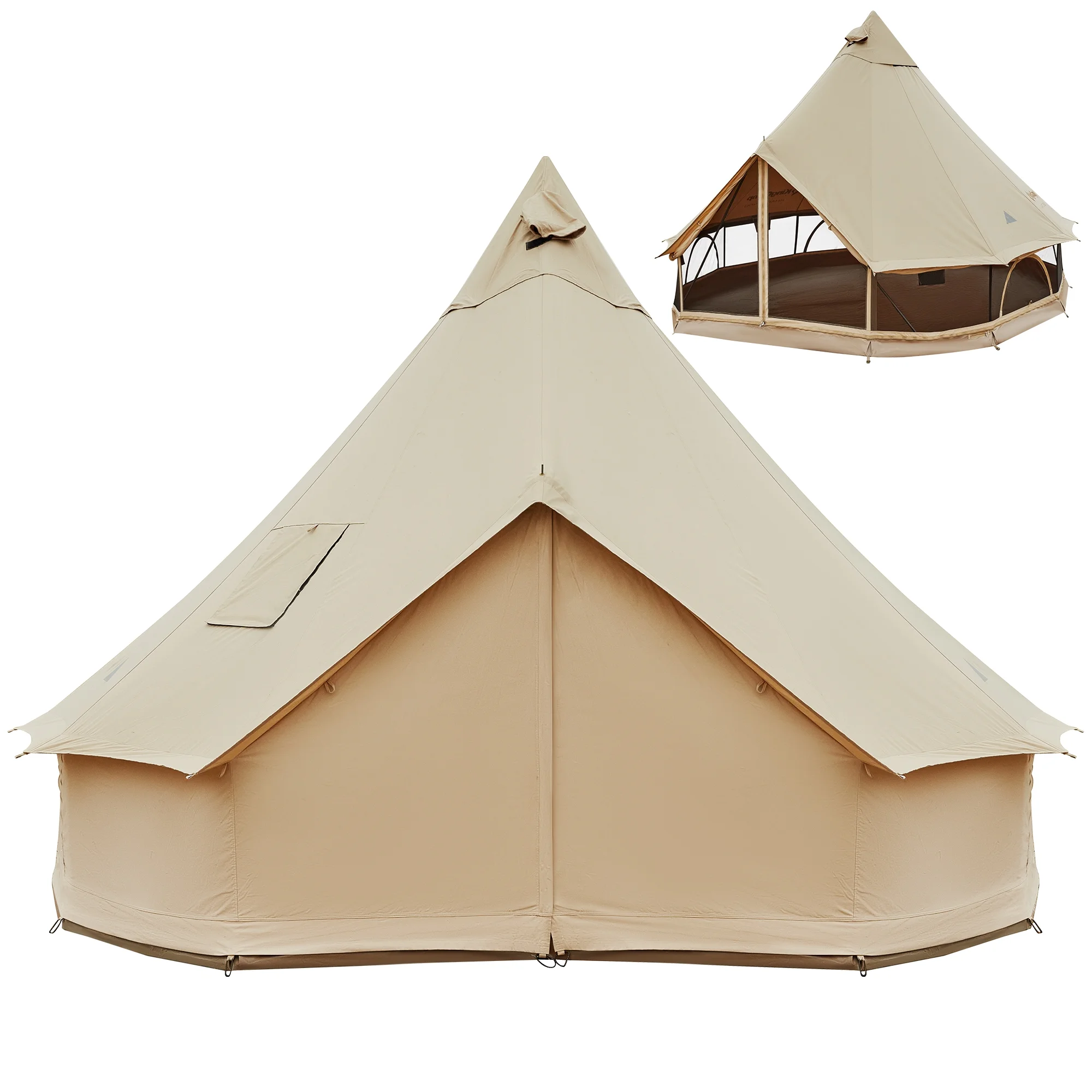 KingCamp Khan Canvas Bell Tent for Camping, 4 Seasons 16.4FT Canvas Yurt Tent with Stove Jack Hole, 8-People Luxury Glamping Tent for Family Camping Outdoor Hunting Party, White - Womvr