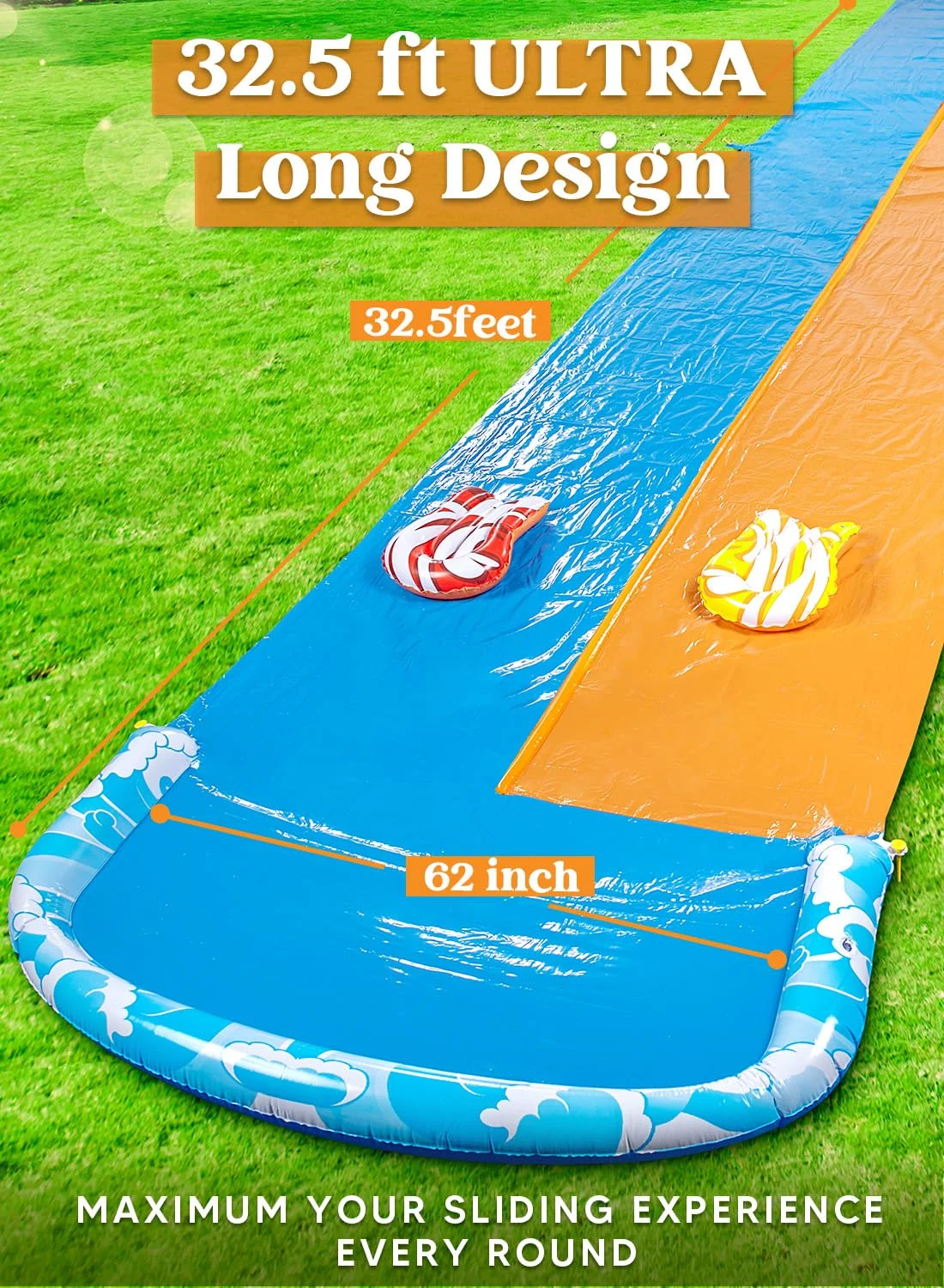 Syncfun 22.5ft Water Slides and 2 Bodyboards, Lawn Backyard Waterslides Water Toy with Build Sprinkler for Kids Outdoor Water Fun - Womvr