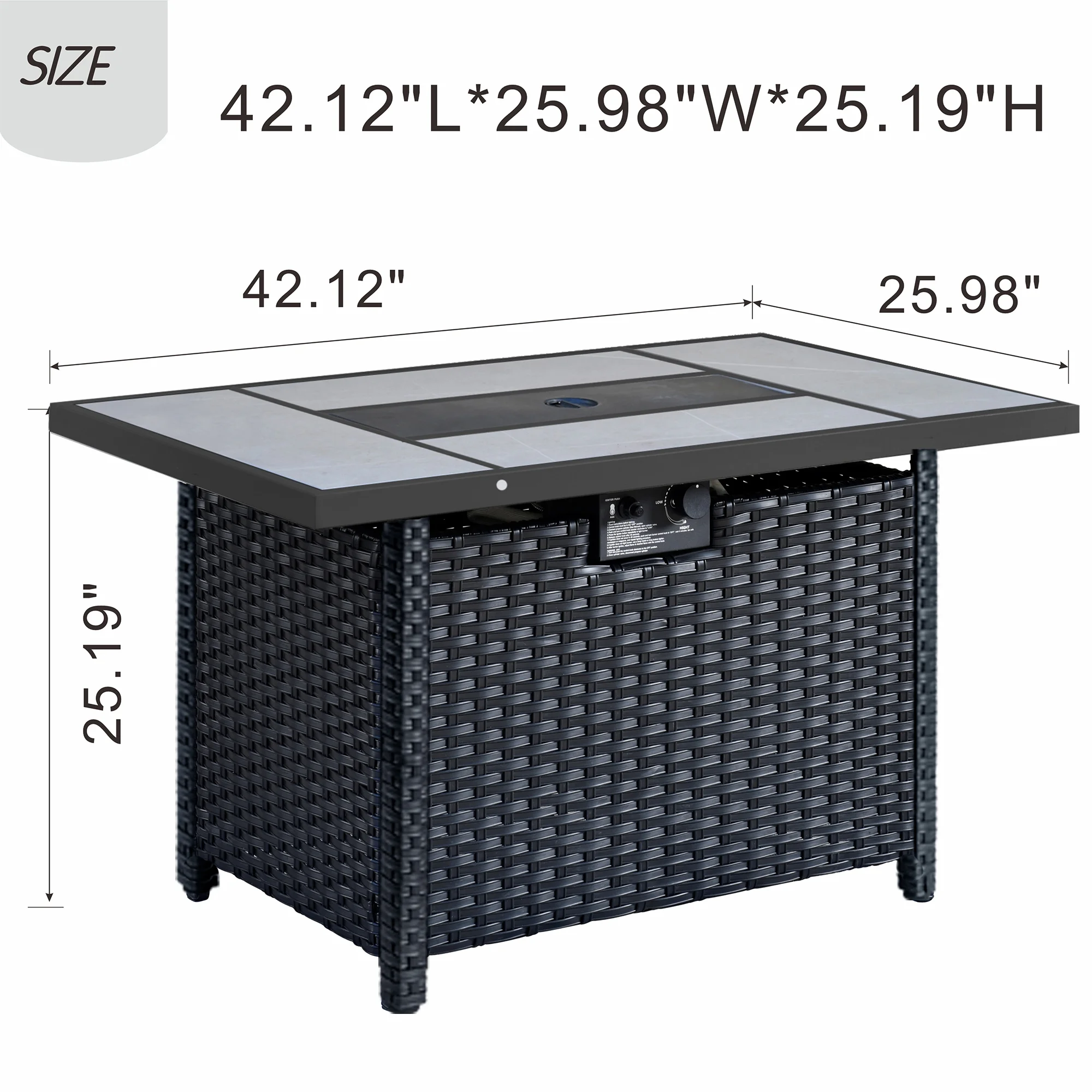 Ovios Outdoor Wicker Propane Fire Pit Table 42-Inch 50,000 BTU Flame Gas Fire Pits for Patio with Waterproof Cover & Lid Rectangle - Womvr