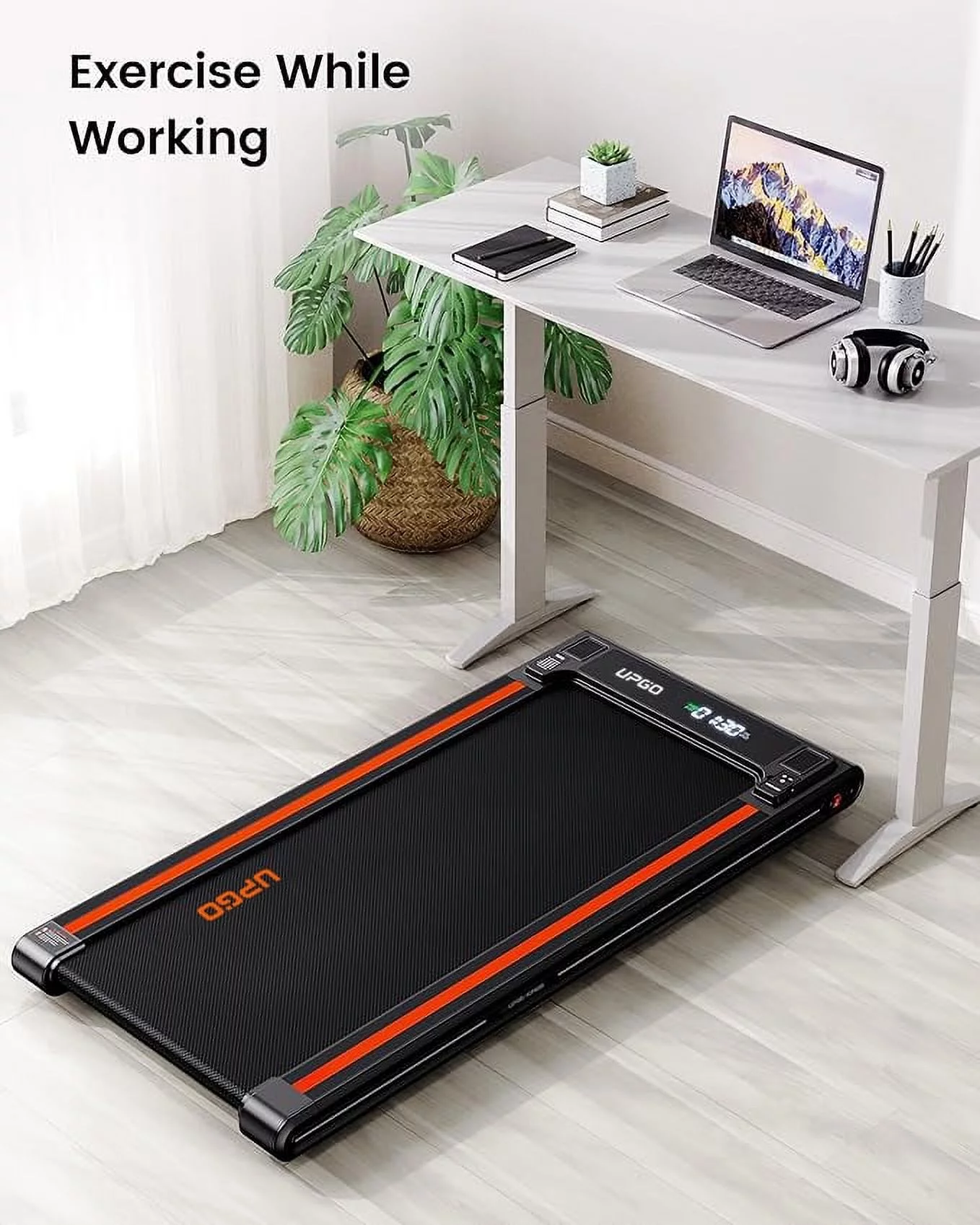 UPGO 2.5HP Walking Pad Under Desk Treadmill with Remote Control, Bluetooth and LED for Home/Office, Walking Jogging Machine with 265 lbs Weight Capacity - Womvr