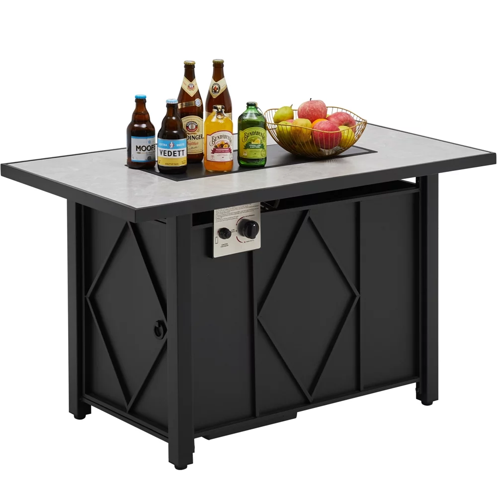 Alden Design 43in Propane Fire Pit Table with Ceramic Tabletop & Steel Base, Black - Womvr