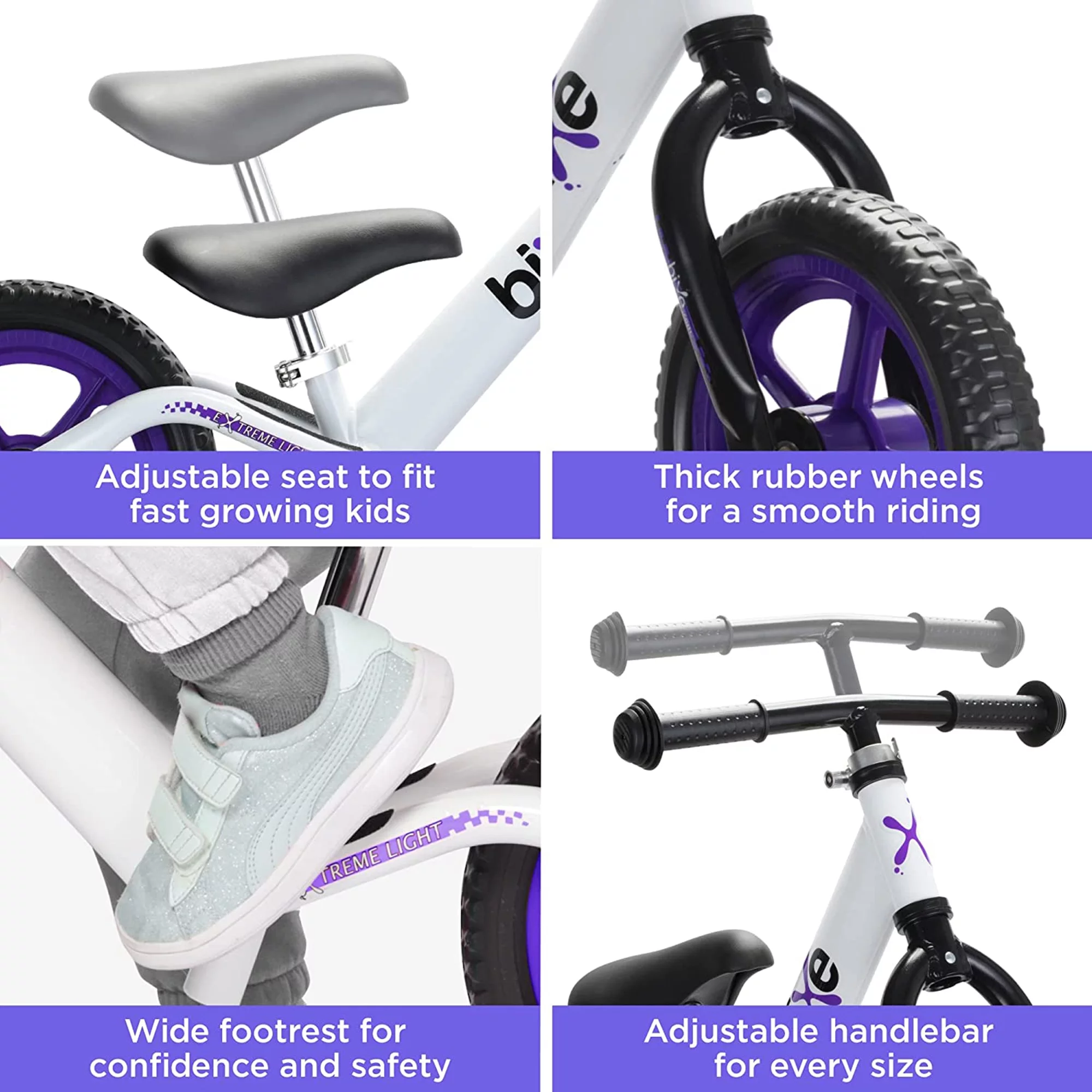 Bixe Aluminum Toddler Balance Bike Lightweight 12” No-Pedal Training Bike for Kids, Purple - Womvr