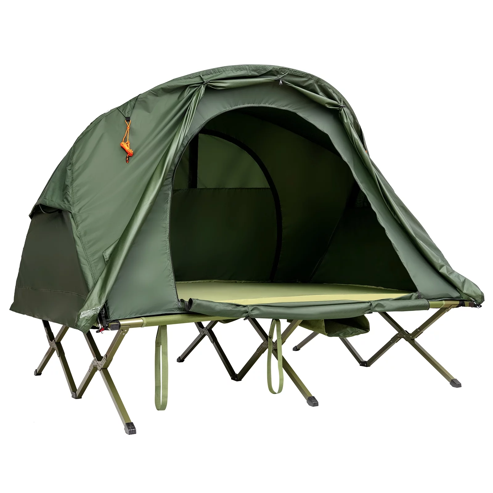 Patiojoy 2-Person Folding Camping Tent Cot Outdoor Elevated Tent w/External Cover Green - Womvr
