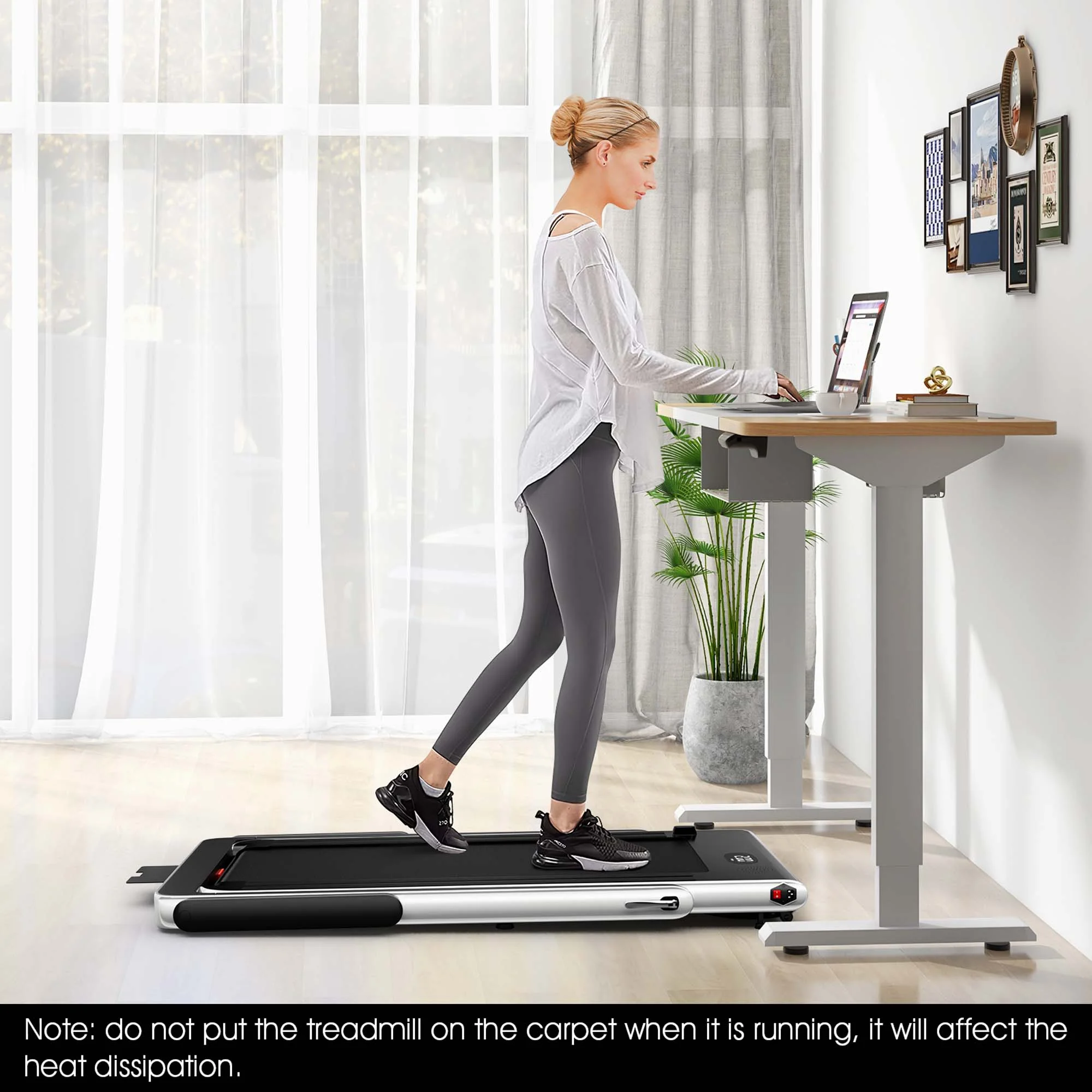 SuperFit Up To 7.5MPH 2.25HP 2 in 1 Dual Display Screen Folding Treadmill Jogging Machine W/APP Control Silver - Womvr