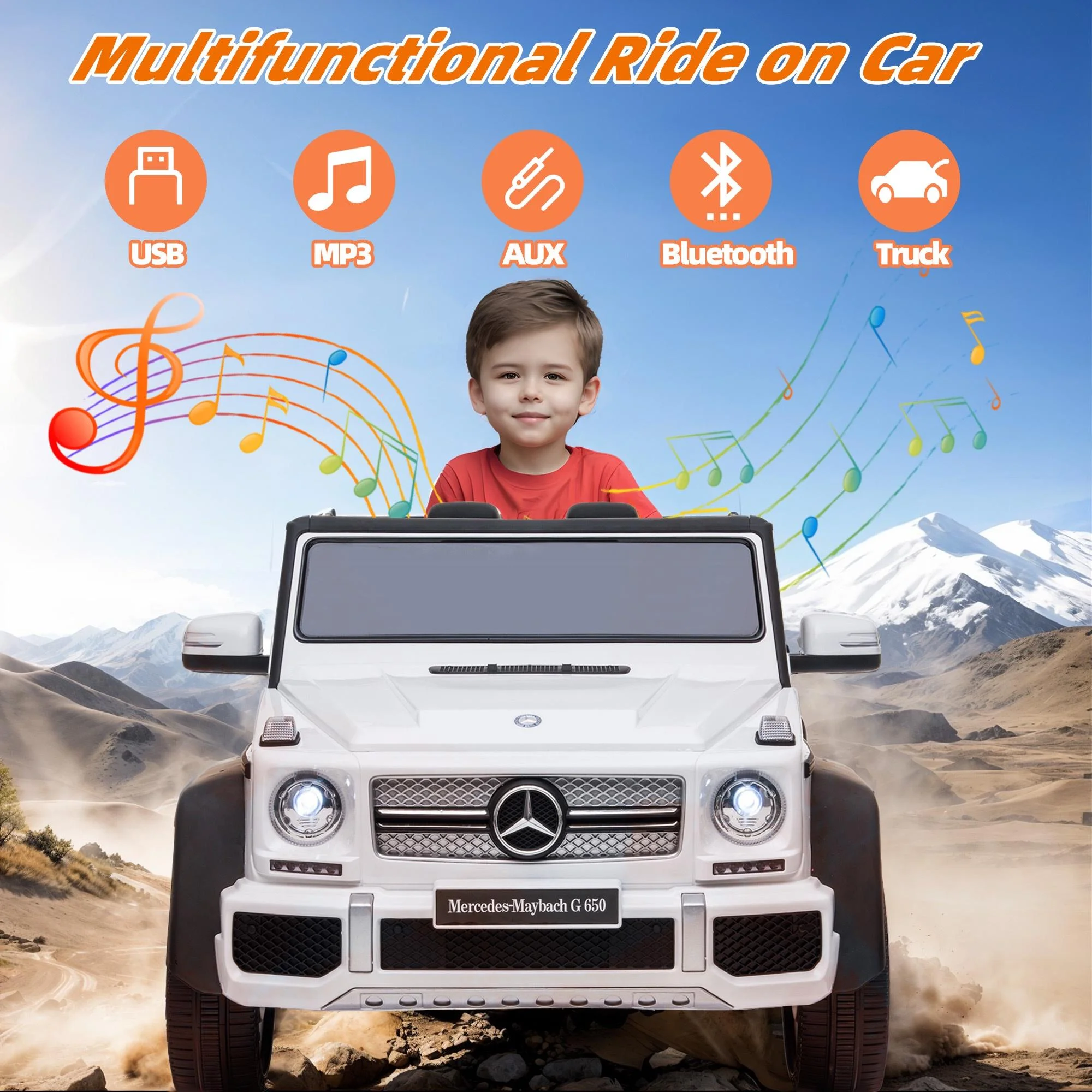 24V Ride on Car with Remote Control for Kids Mercedes Benz Ride on Car Toy for Boys and Girls 3-6 Years Old, Electric Vehicle, Bluetooth, LED Light, White - Womvr