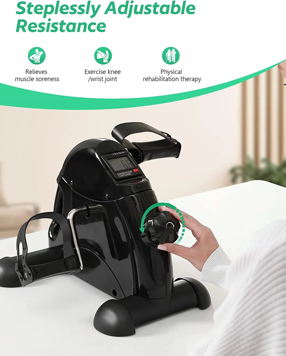 UPGO Mini Exercise Bike, Under Desk Bike Pedal Exerciser Portable Foot Cycle Arm & Leg Peddler Machine with LCD Screen Displays - Womvr