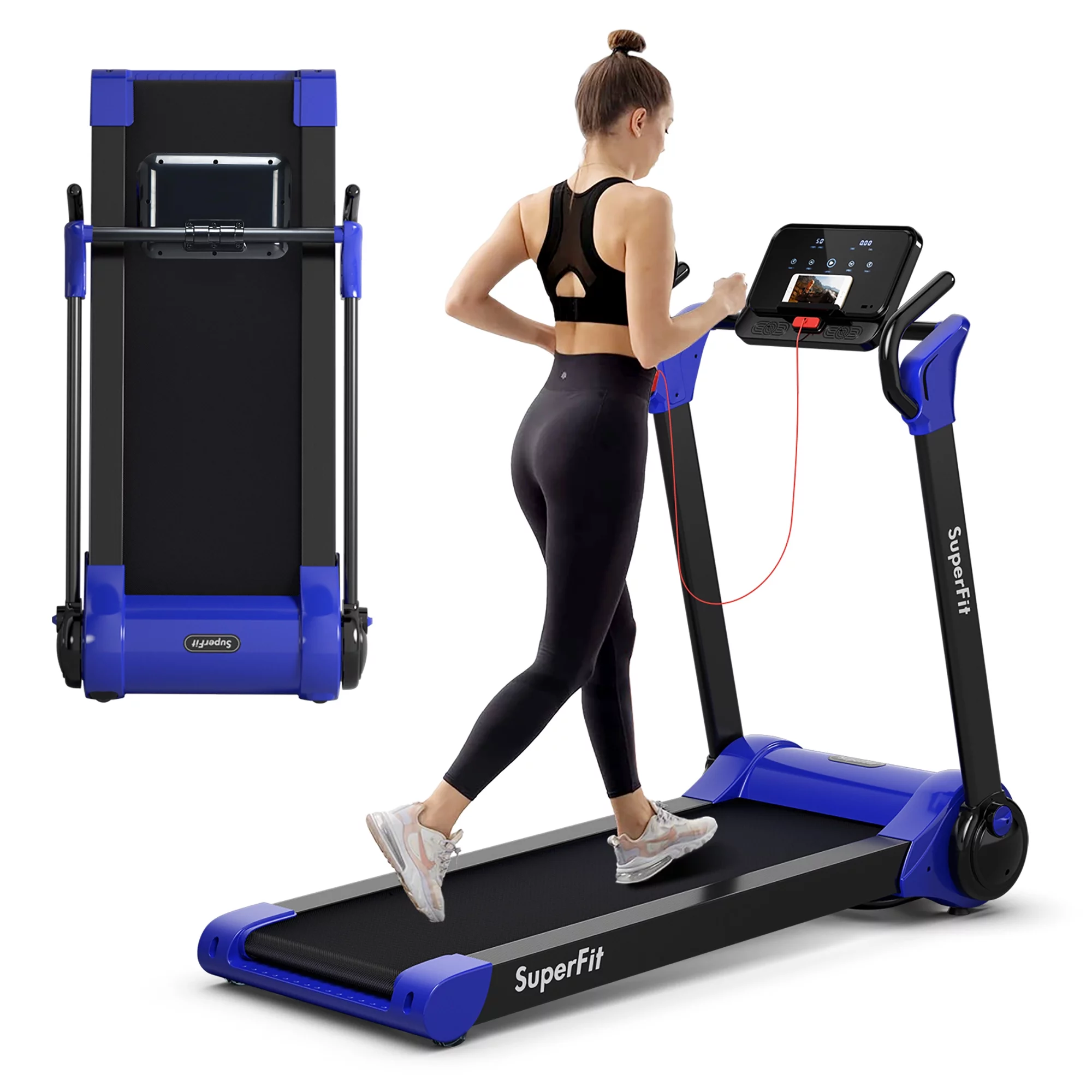 Superfit Folding 2.25HP Electric Treadmill Running Machine APP Control Bluetooth Black - Womvr