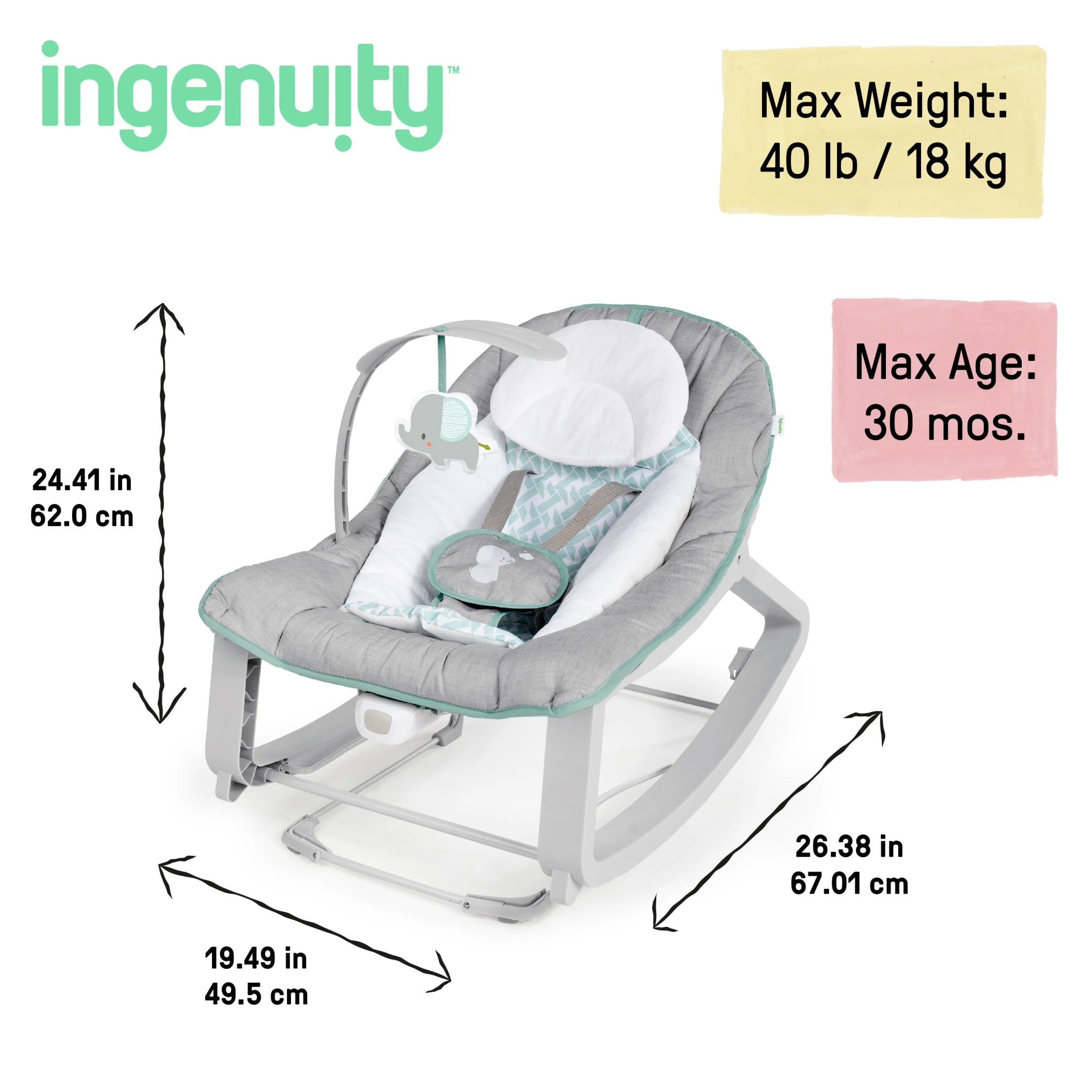 Ingenuity Keep Cozy 3-in-1 Vibrating Infant & Toddler Baby Bouncer and Rocker Chair, Gray - Womvr