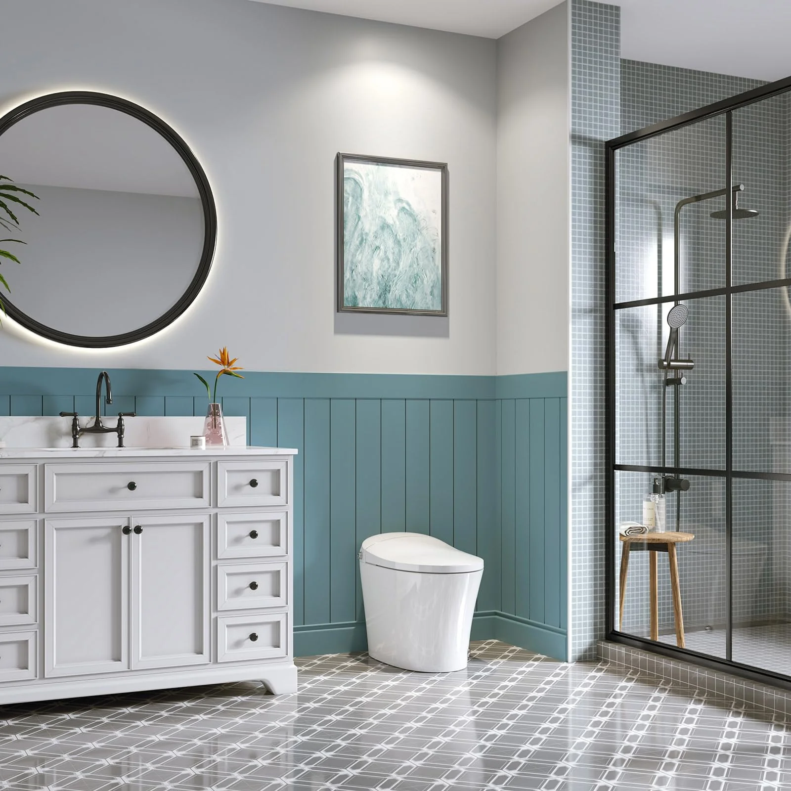 Horow Smart Toilet with Heated Seat, Automatic Power Flush Tankless,Ceramic One Piece Toilets for Bathroom - Womvr