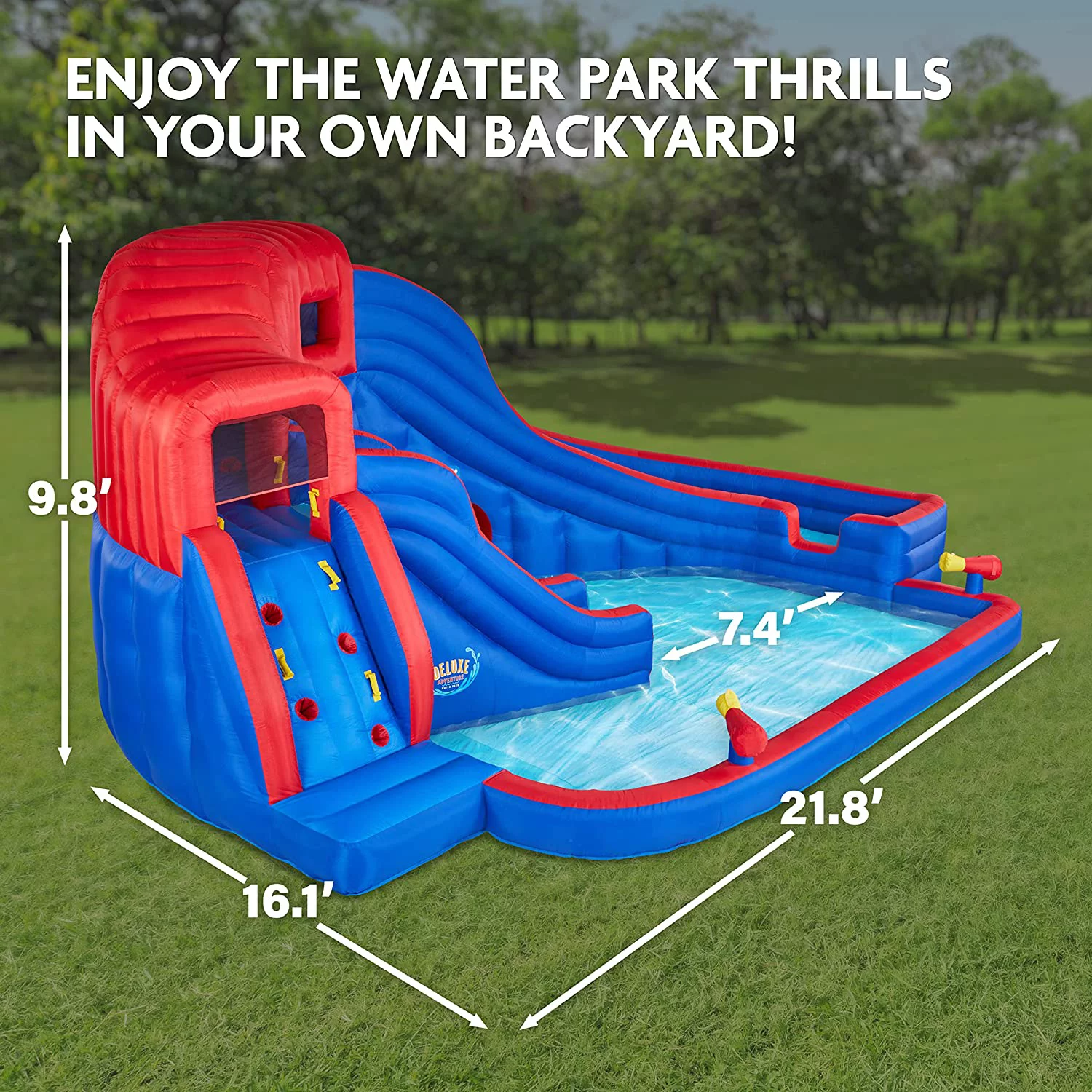 Sunny & Fun Inflatable Water Slide Park & Blow up Pool w/Pump, Kids Water Park - Womvr