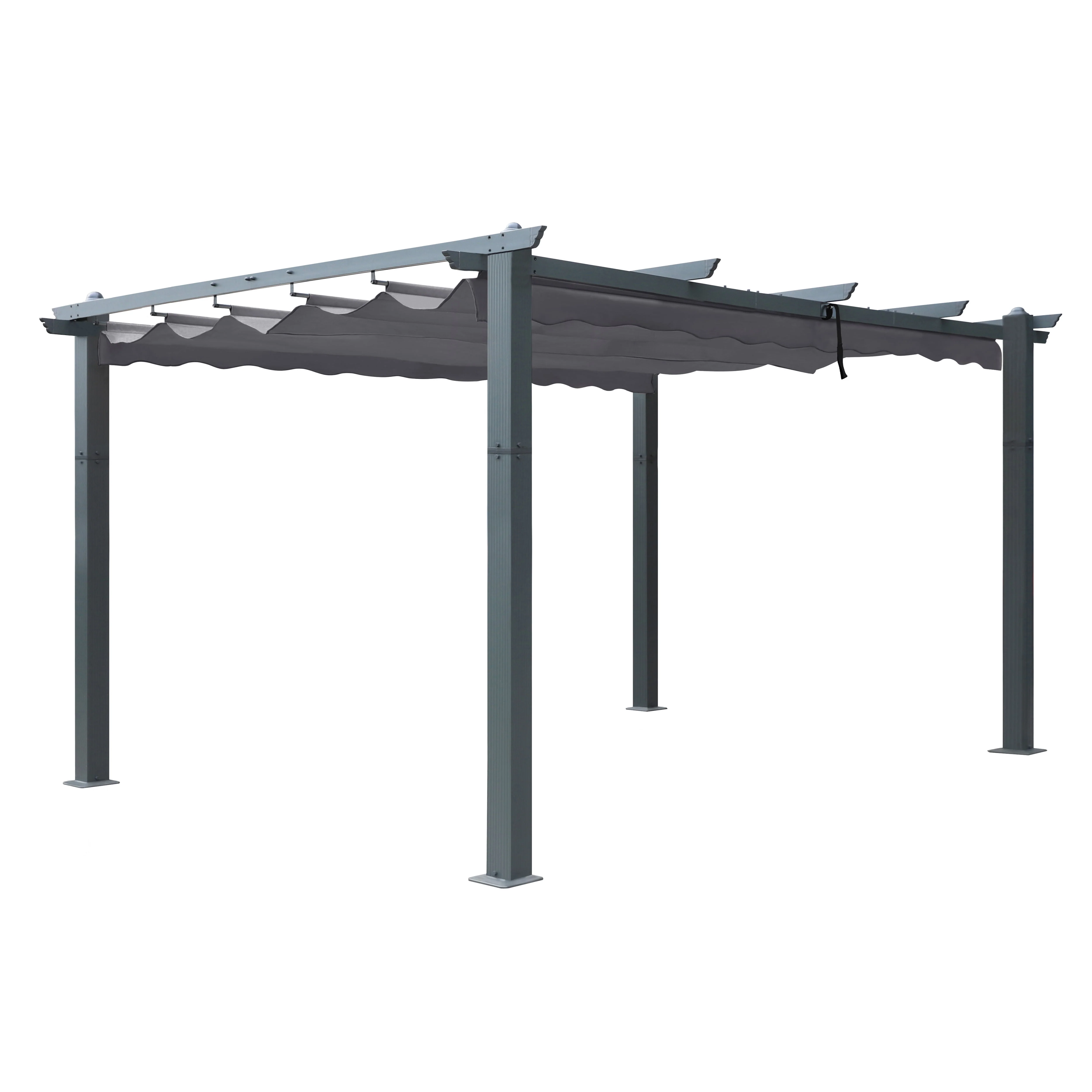 VEIKOUS 10' x 10' Outdoor Metal Pergola, Aluminum Gazebo w/Retractable Canopy for Patio, Gray - Womvr