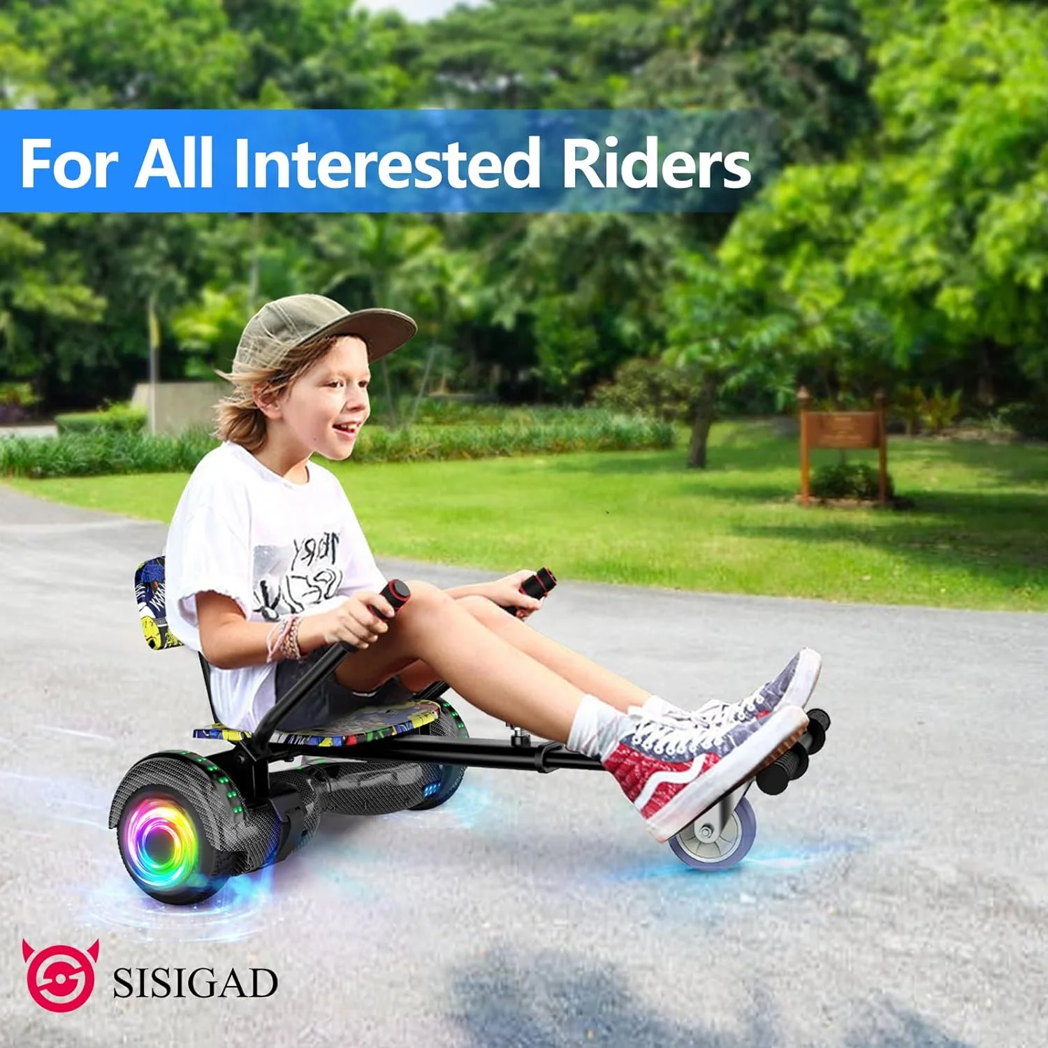 SISIGAD Hoverboard with Seat, 6.5 inch Hoverboard Go Kart Combo with Bluetooth Speaker & LED Lights for Kids Adults - Womvr