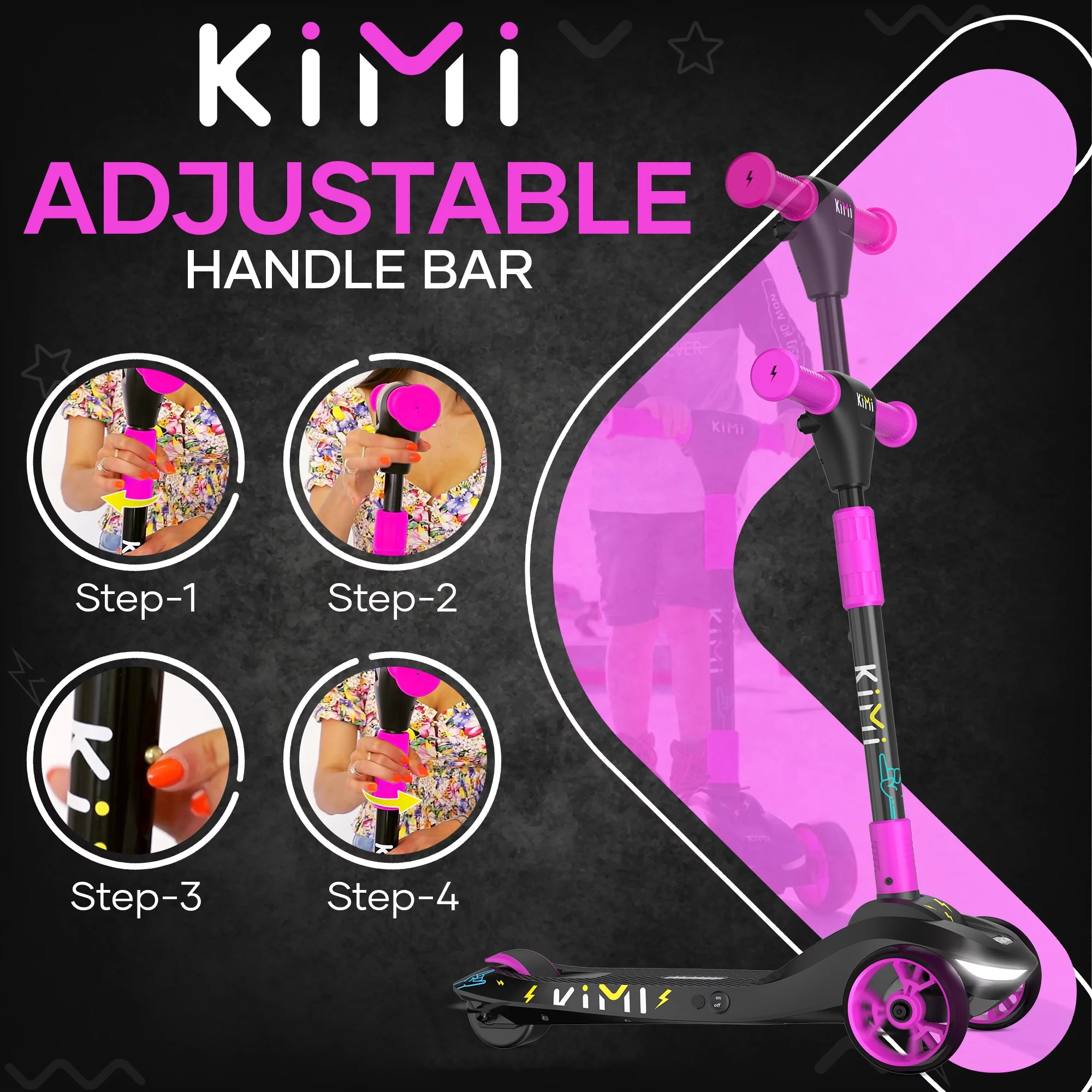 Kimi Kids 3-Wheel Electric Scooter, Ages 2-9, 5Mph, Lights, 10 Miles Range - Womvr