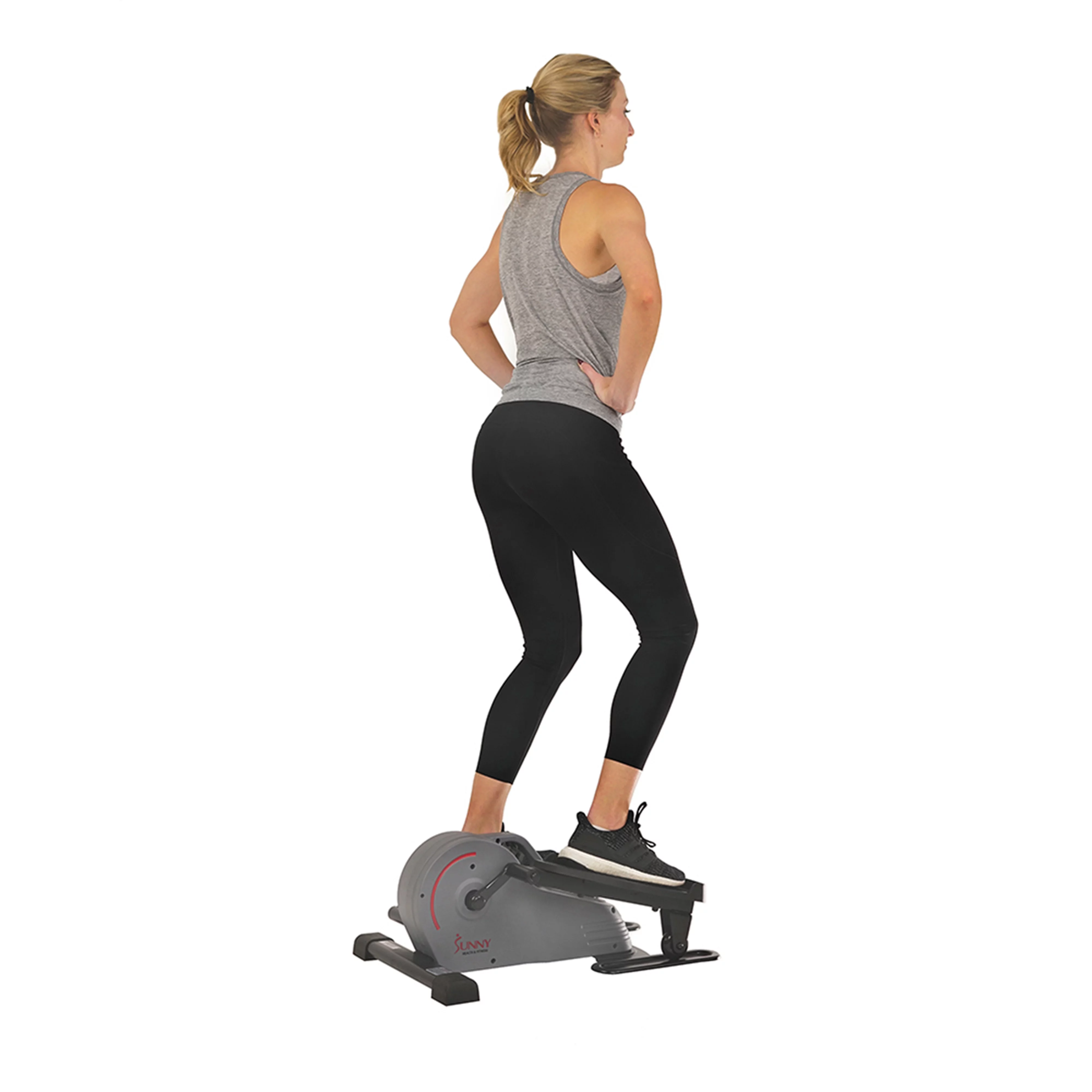 Sunny Health & Fitness Compact Magnetic Standing Elliptical Machine w/ Handlebars - Portable Workout Stepper for Home, SF-E3988 - Womvr