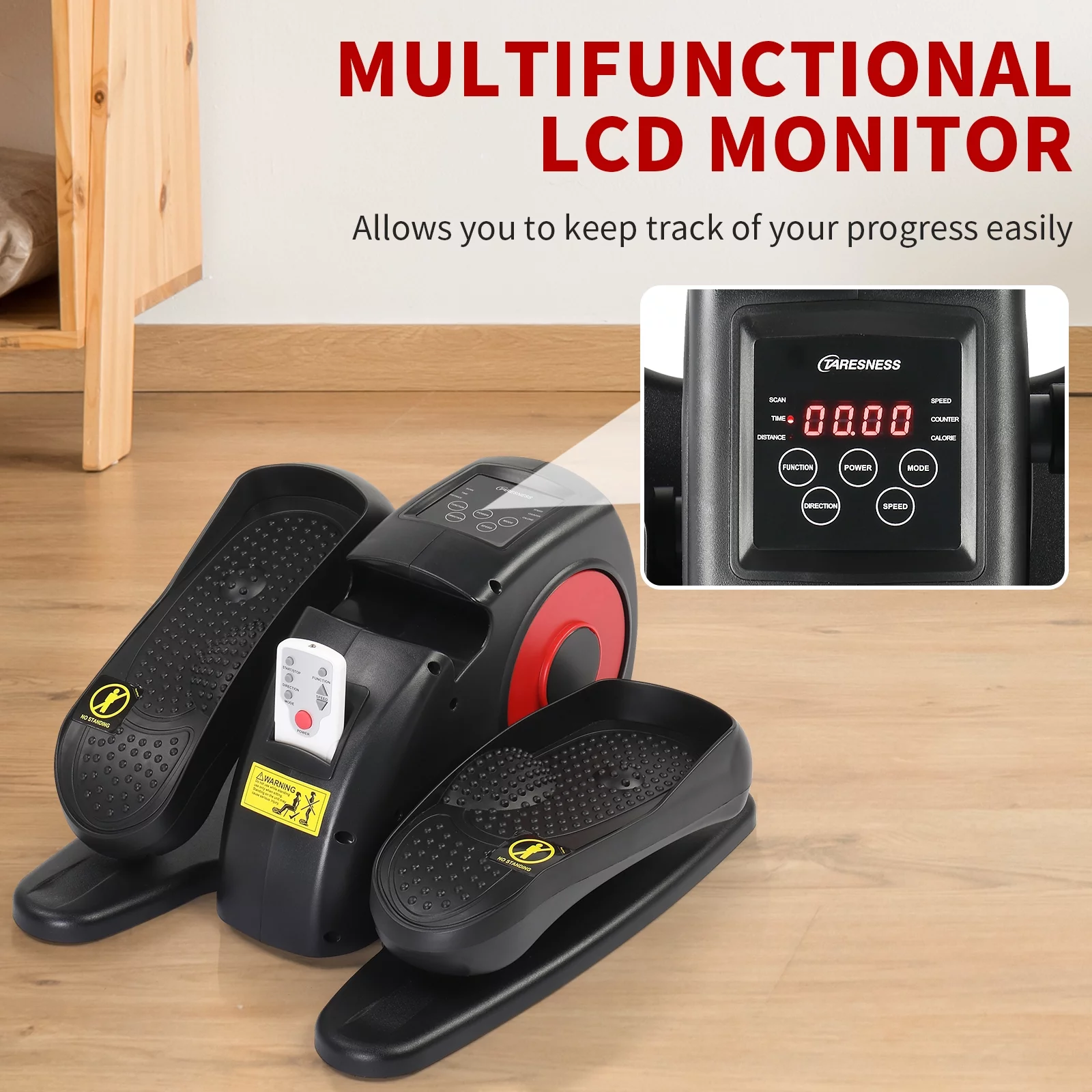 Zimtown Under Desk Electric Elliptical Bike, Pedal Exerciser, Mini Electric Elliptical Machine, Black/Red - Womvr