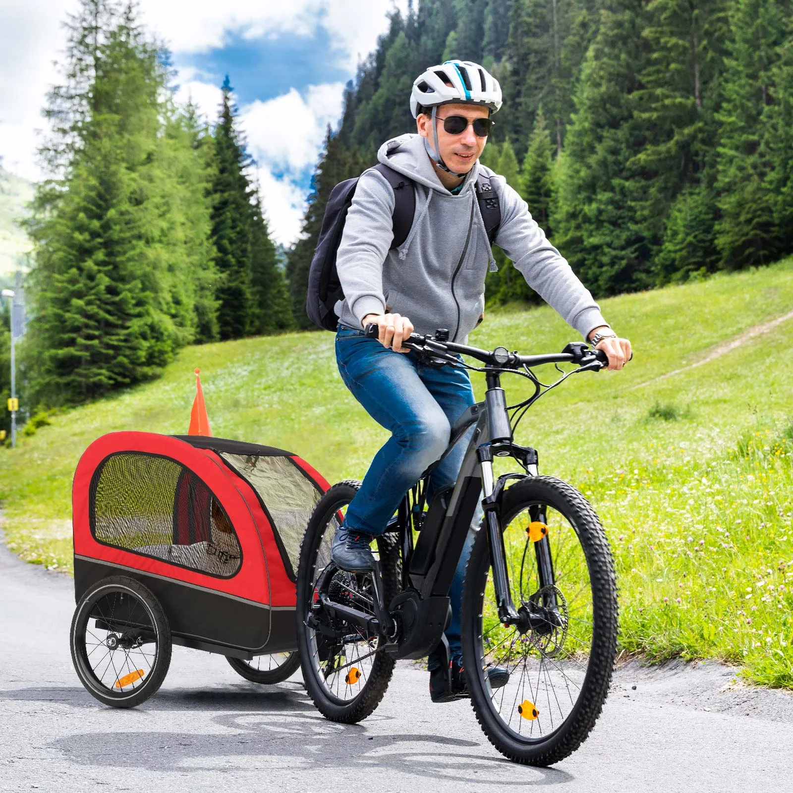 MOJAY Foldable Dog Bike Trailer with Rear Entrance for Small and Medium Pets Under 88 lbs, Outdoor Bike Trailer, Green - Womvr