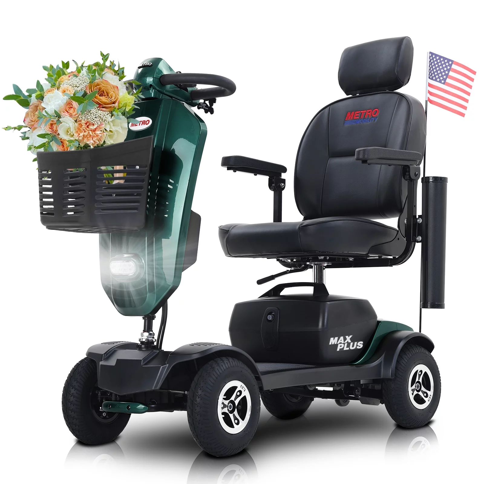 4 Wheels Mobility Scooter for Seniors Adults,LED Lights USB Port Long Range,Emerald - Womvr