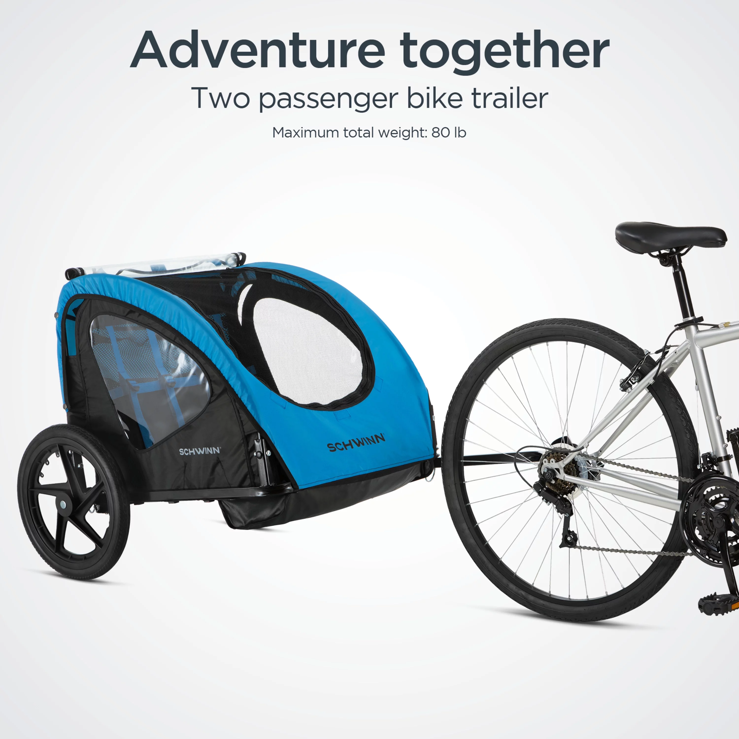 Schwinn Shuttle Foldable Bike Trailer for 2 Passengers, Blue & Black - Womvr