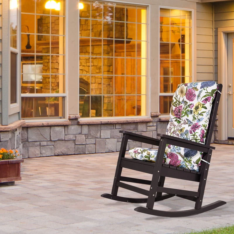 SERWALL Outdoor Oversized Slat Rocking Chair, HDPE Plastic Porch Rocker, Gray - Womvr