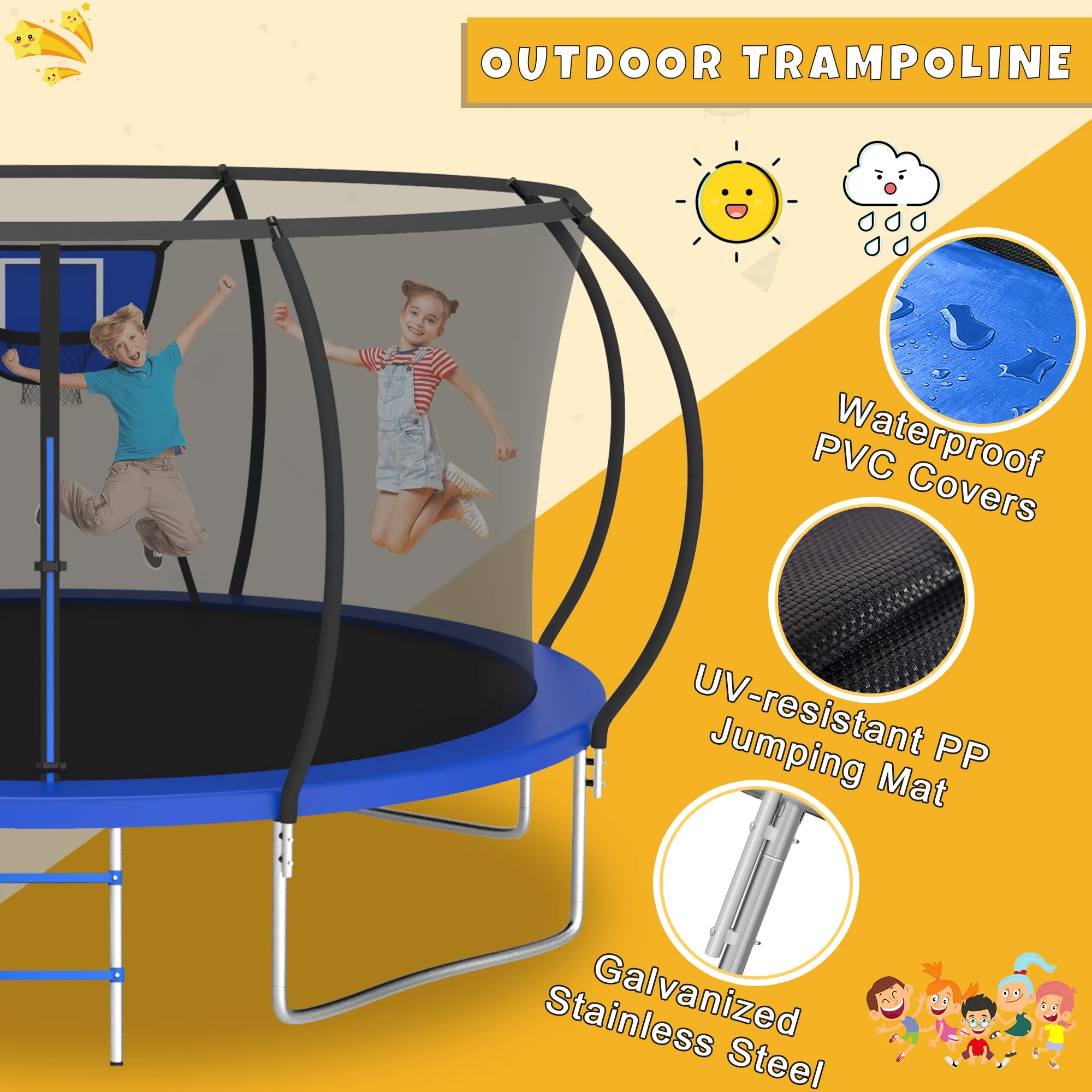 Elitezip Trampoline 12FT Trampoline for Kids and Adults, 1500LBS Heavy Duty Trampoline with Enclosure and Basketball Hoop, Outdoor Trampoline Easy Assembly - Womvr