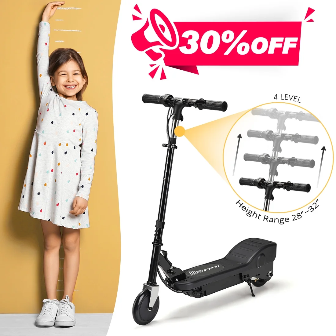 Maxtra Scooters E100 Folding Electric Scooter with Adjustable Handlebar for Kids Ages 6-12, up to 10 MPH, 155 Lbs. Max Load - Womvr