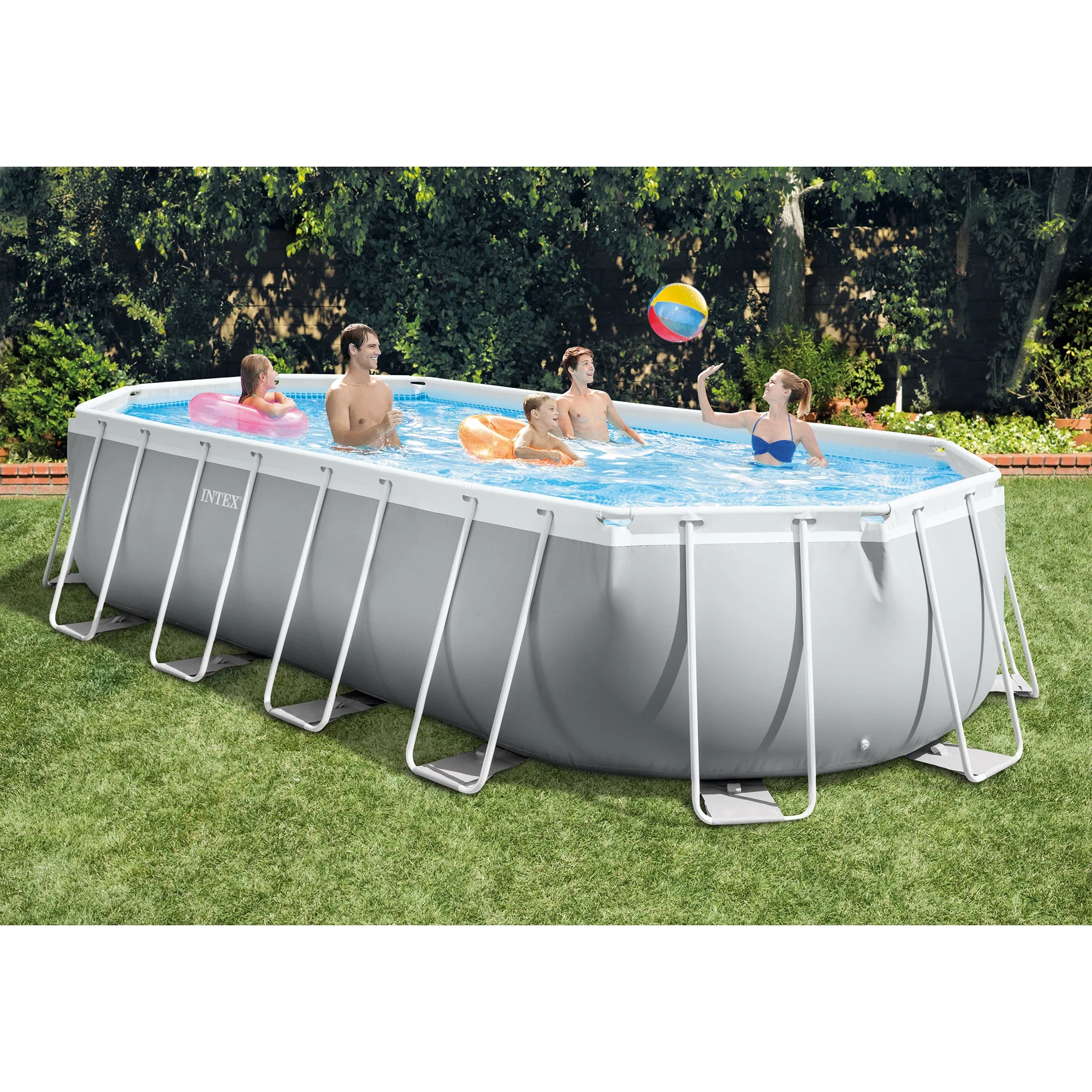 Intex 26795EH Prism Frame 16.5ft x 9ft x 48in Outdoor Above Ground Oval Pool Set with Pump, Cover and Ladder, Gray - Womvr