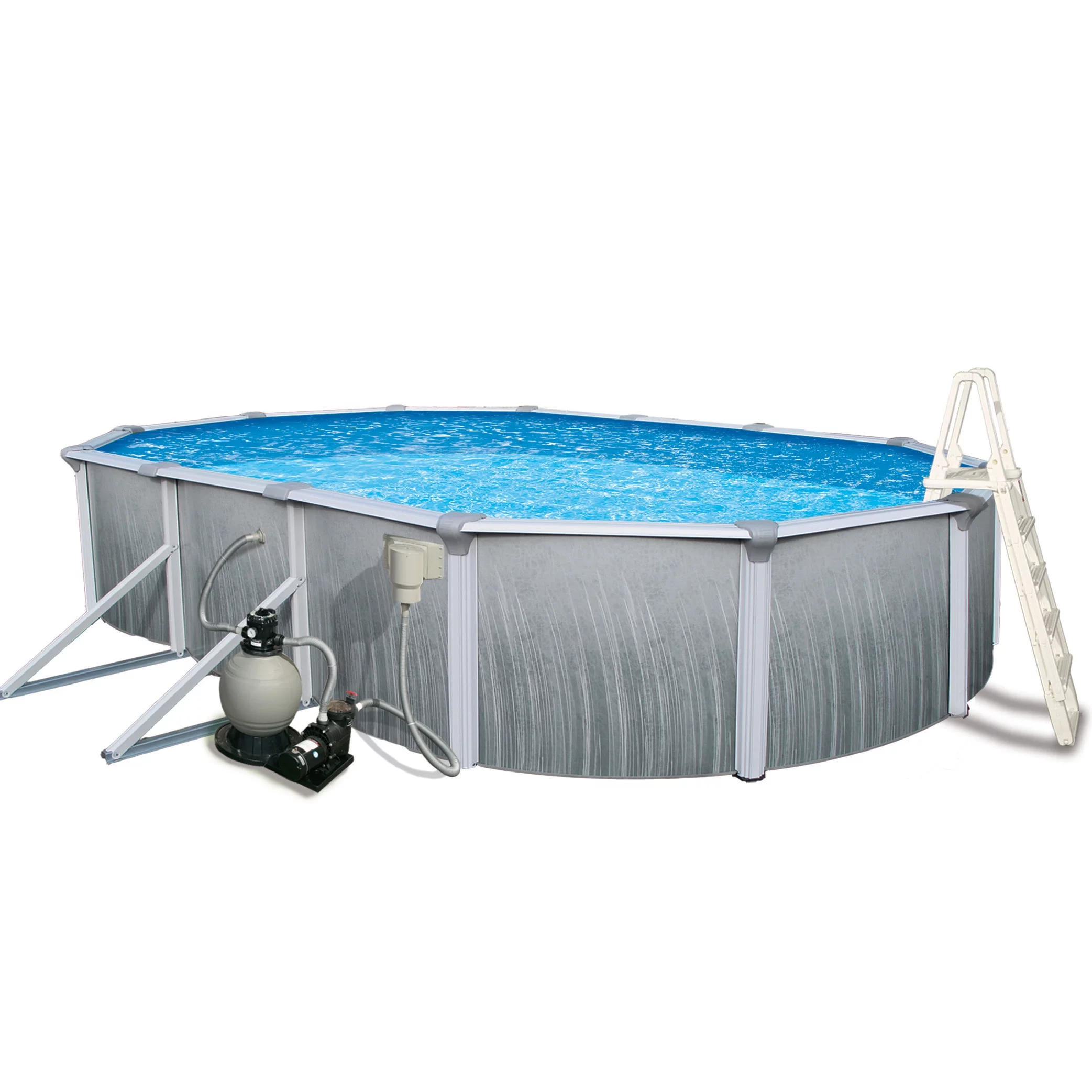 Blue Wave Martinique 12-ft x 24-ft Oval 52-in Deep 7-in Top Rail Metal Wall Swimming Pool Package - Womvr