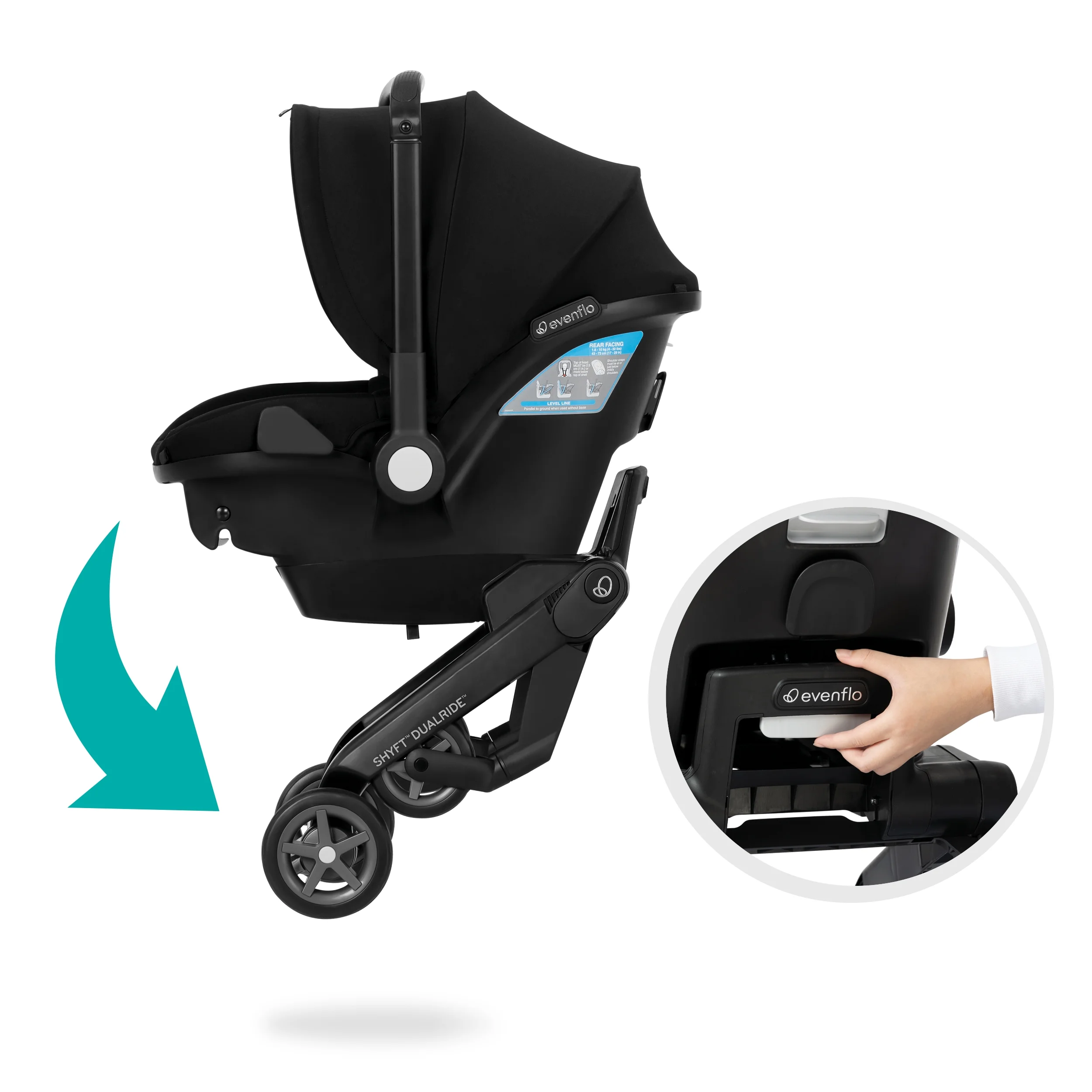 Evenflo Shyft DualRide Infant Car Seat and Stroller Combo (Beaufort Black), Unisex - Womvr