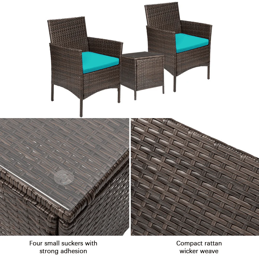 Lacoo 3 Pieces Outdoor Patio Furniture PE Rattan Wicker Table and Chairs Set Bar Set with Cushioned Tempered Glass, Brown/Beige, 2 - Womvr