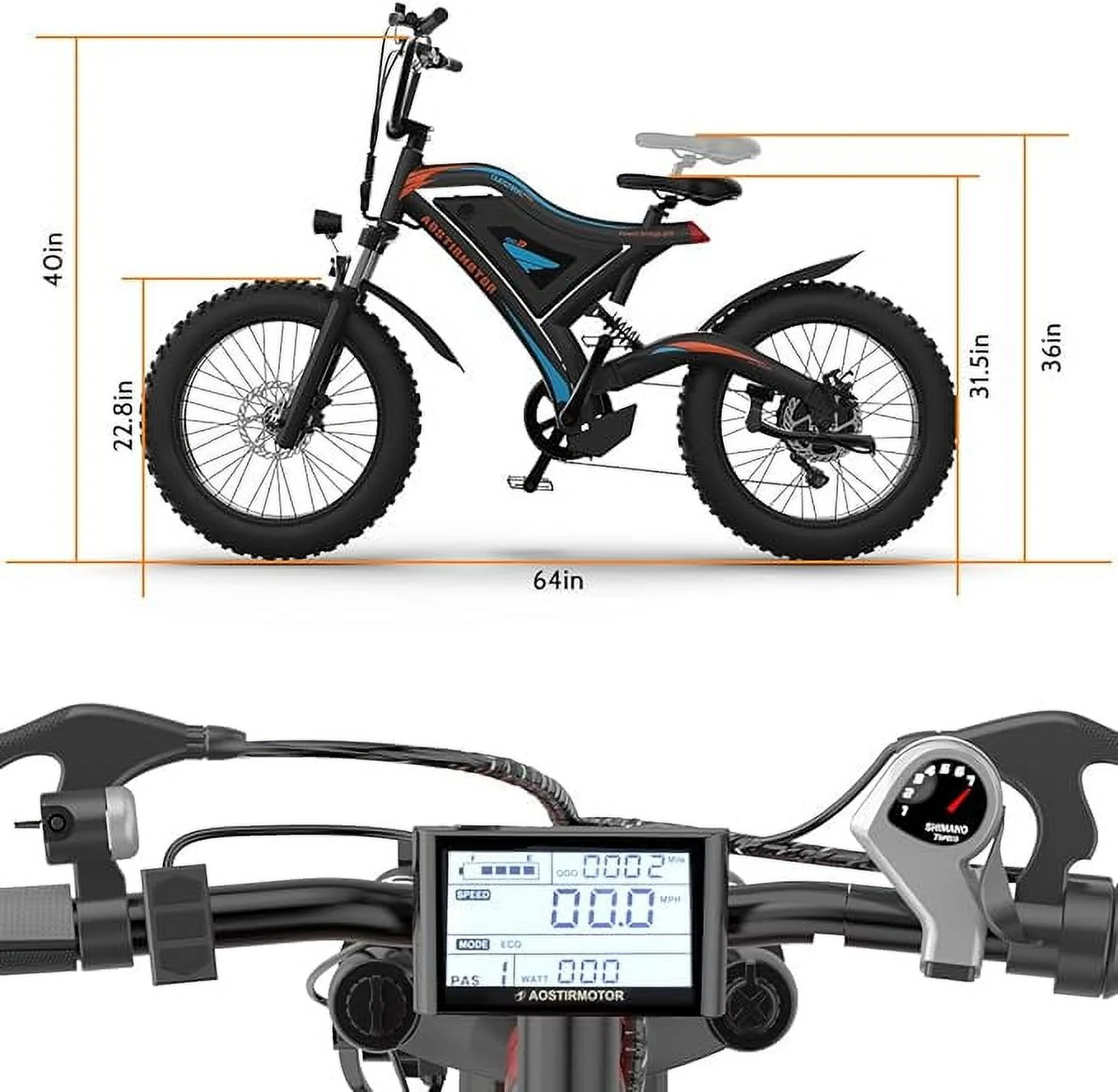 Aostirmotor Electric Mountain Bike 750W 48V15Ah Removable Lithium Battery, Fat Tire Ebike 26x4.0 inch Electric Bike for Adults - Womvr