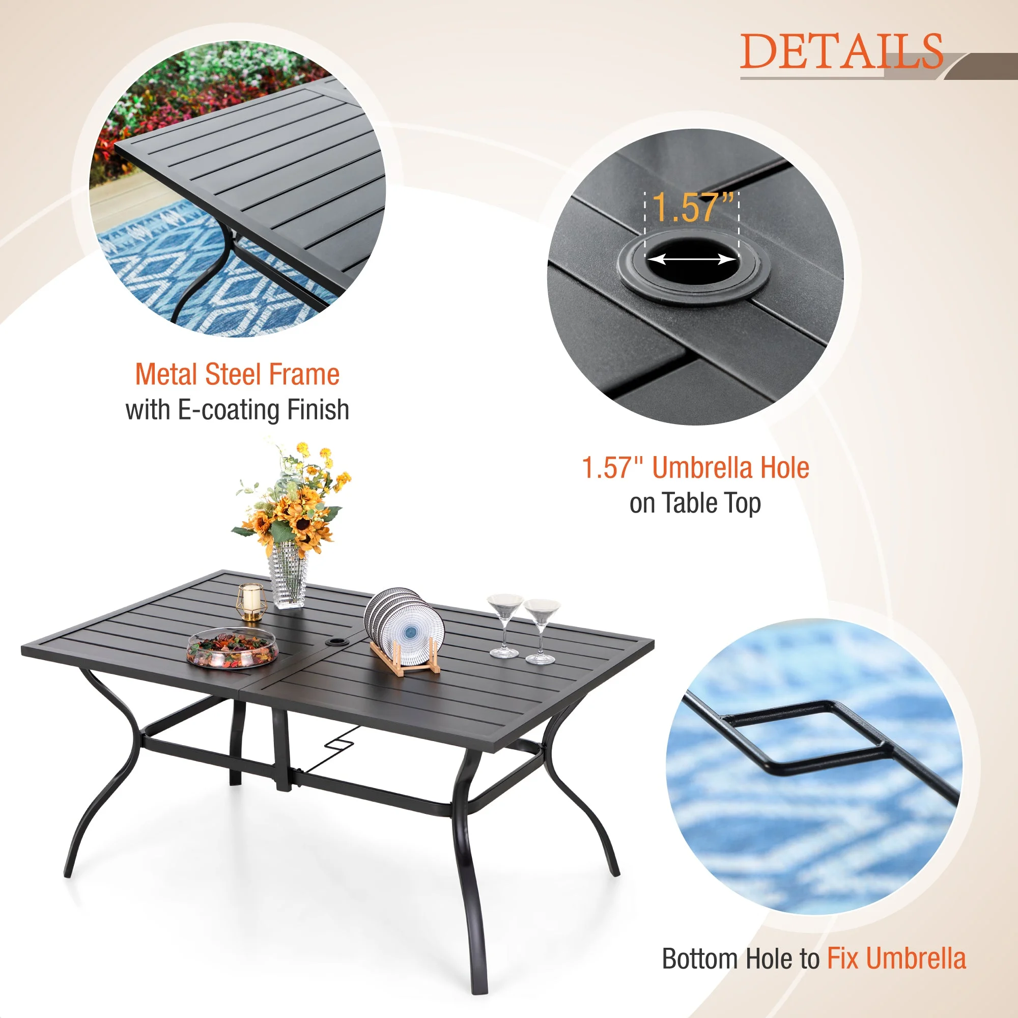 Sophia & William 7 Piece Outdoor Patio Dining Sets Metal Furniture Table and Stackable Chairs - Womvr
