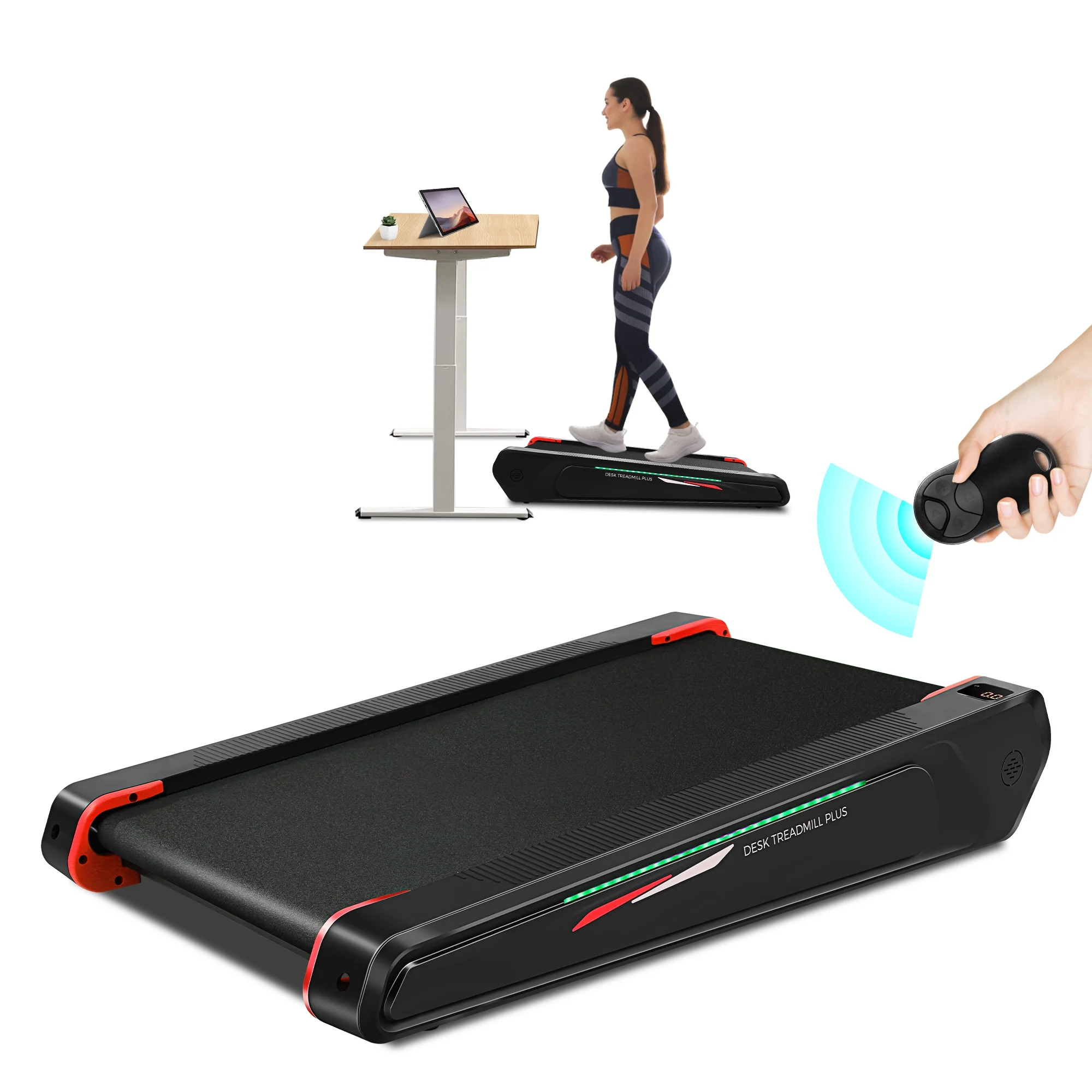 Tikmboex Walking Pad Treadmill with 5% Incline, 2.5HP Under Desk Treadmil with Remote and Unique Lamp Strip Design for Walking Running, Black & Blue 300 Lbs Capacity - Womvr