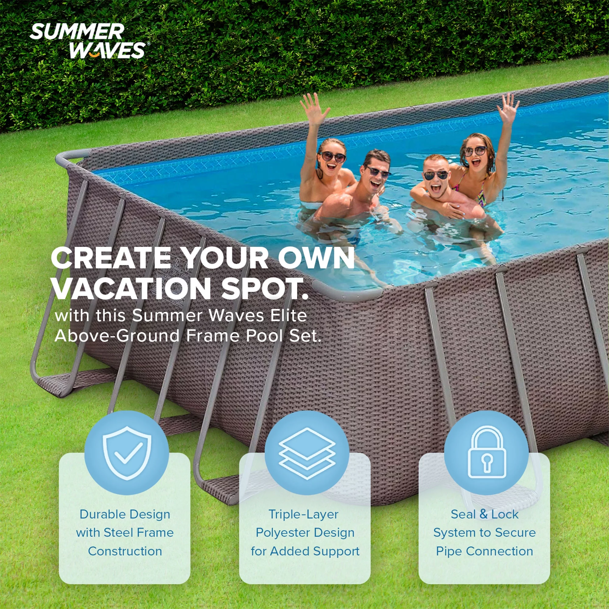 Summer Waves 24 x 12 x 4.5' Rectangle Above Ground Frame Swimming Pool Set - Womvr