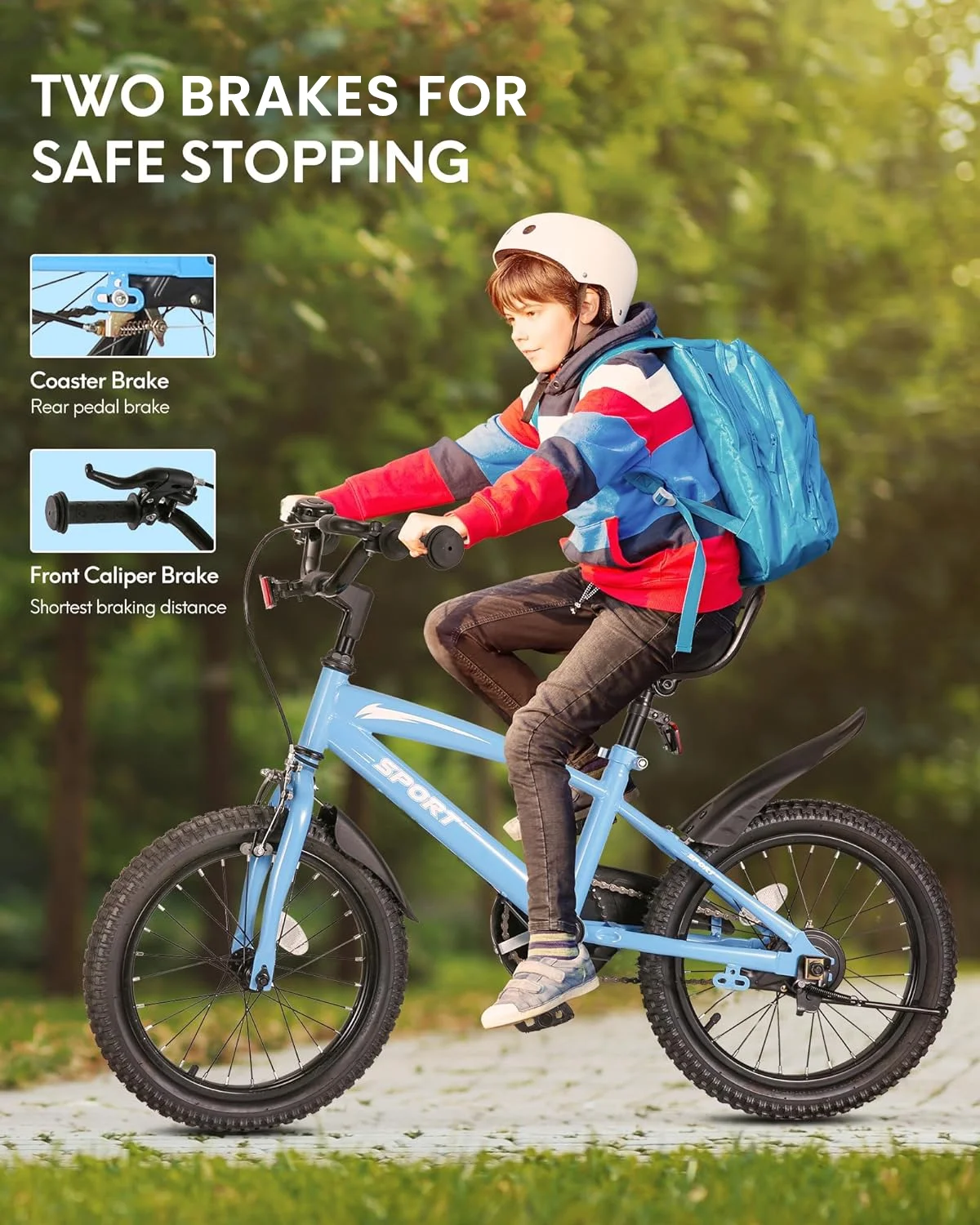 16 Inch Kids Bike Girls and Boys Blue Kid Bicycle for Age 4-8 Years Old with Kickstand & Training Wheels - Womvr