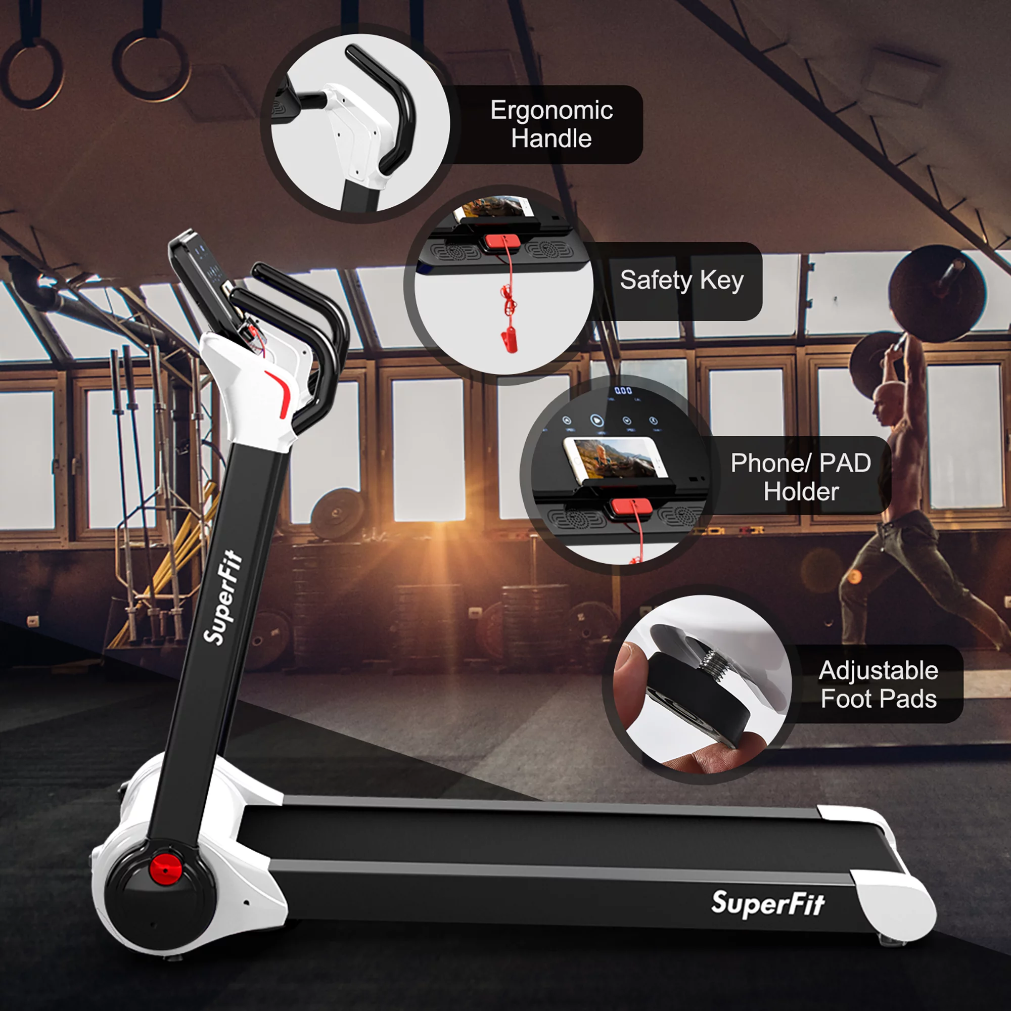 Superfit Folding 2.25HP Electric Treadmill Running Machine APP Control Bluetooth Black - Womvr