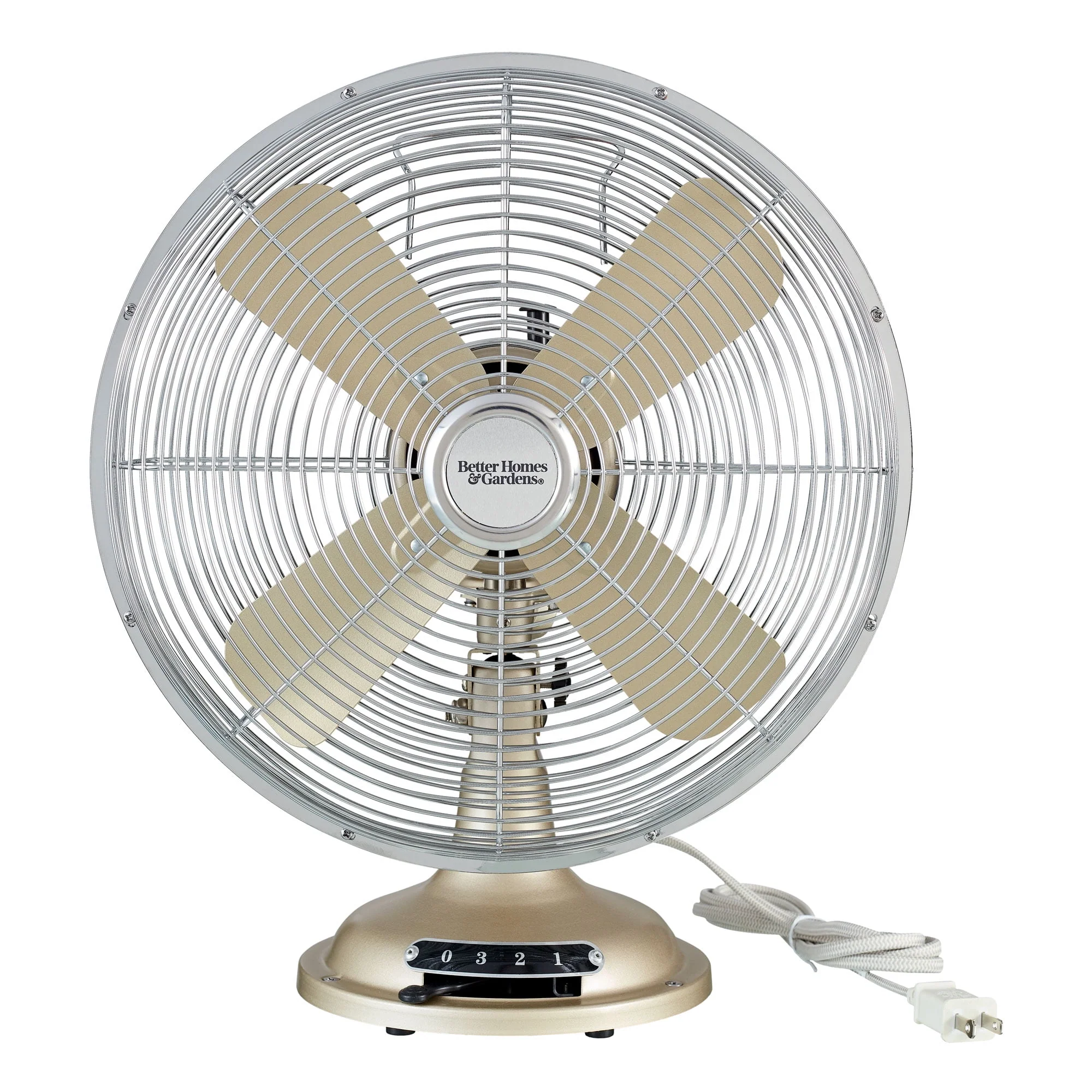 Better Homes & Gardens New 12 inch Retro 3-Speed Metal Tilted-Head Oscillation Table Fan Gold - Womvr