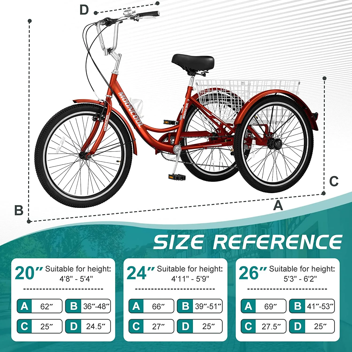 Docred Adult Tricycle 7 Speed 24 Inch Three Wheel Bike Cruiser Trike for Men/Women/Seniors - Womvr