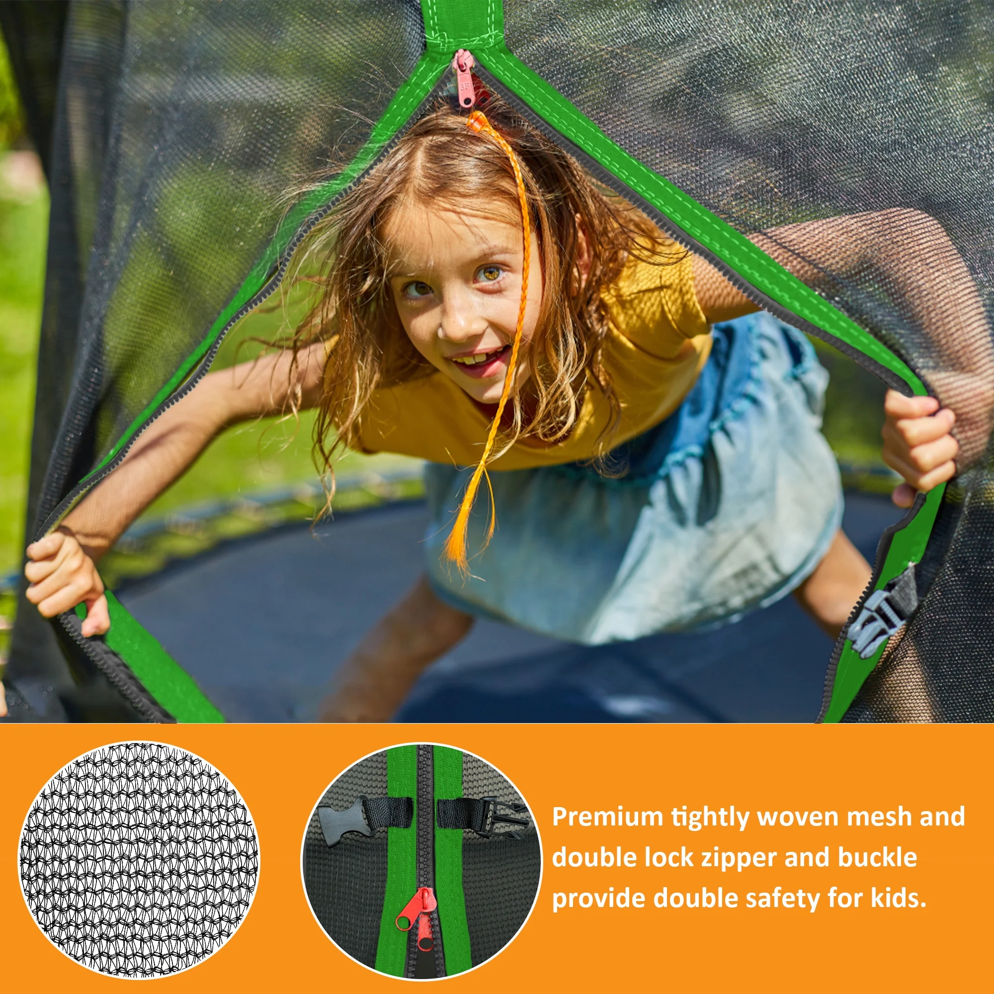 KOFUN Trampoline with Adjustable Basketball Hoop & Light, 1500lbs 10FT 12FT 14FT 16FT Trampoline for Adults and Kids, No Gap Design Backyard Trampoline with Enclosure Net, Ladder, Green - Womvr