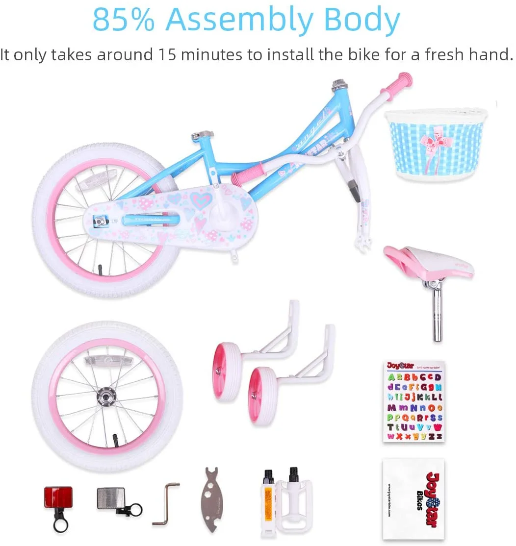 JOYSTAR Angel Girls Bike for Toddlers and Kids Ages 2-9 Years Old, 12 14 16 18 Inch Kids Bike with Training Wheels & Basket, 18 in Girl Bicycle with Handbrake & Kickstand - Womvr