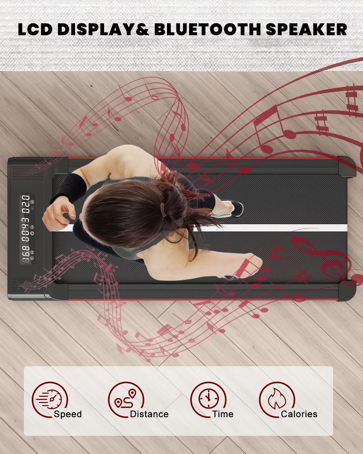 Home Fitness Code Foldable Treadmill with Bluetooth Speaker, 3HP Under Desk Treadmills for Home - Womvr