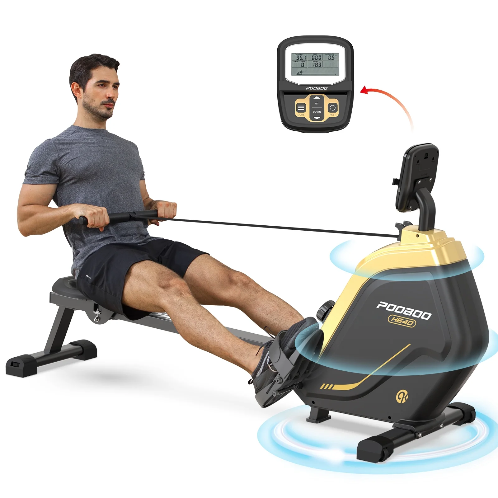 Pooboo Rowing Machine Cross Trainer with Digital Monitor and Electromagnetic Resistance Rowing Trainer for Indoor Fitness Gym Workout - Womvr