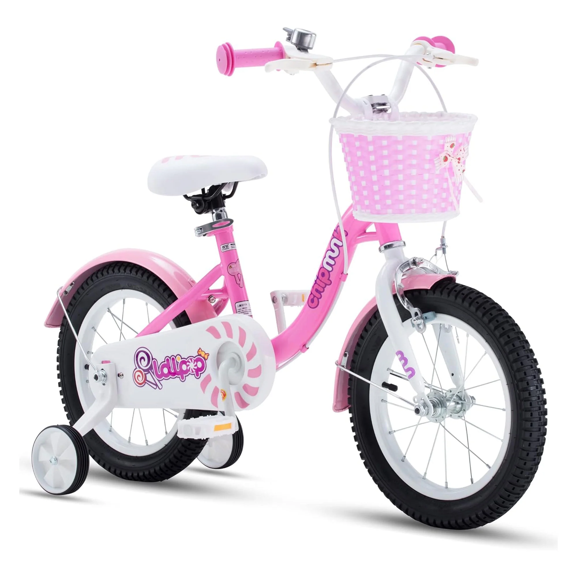 RoyalBaby Chipmunk Girls Kids Bike Bicycle with Basket Training Wheels 14 Inch Lollipop Pink - Womvr