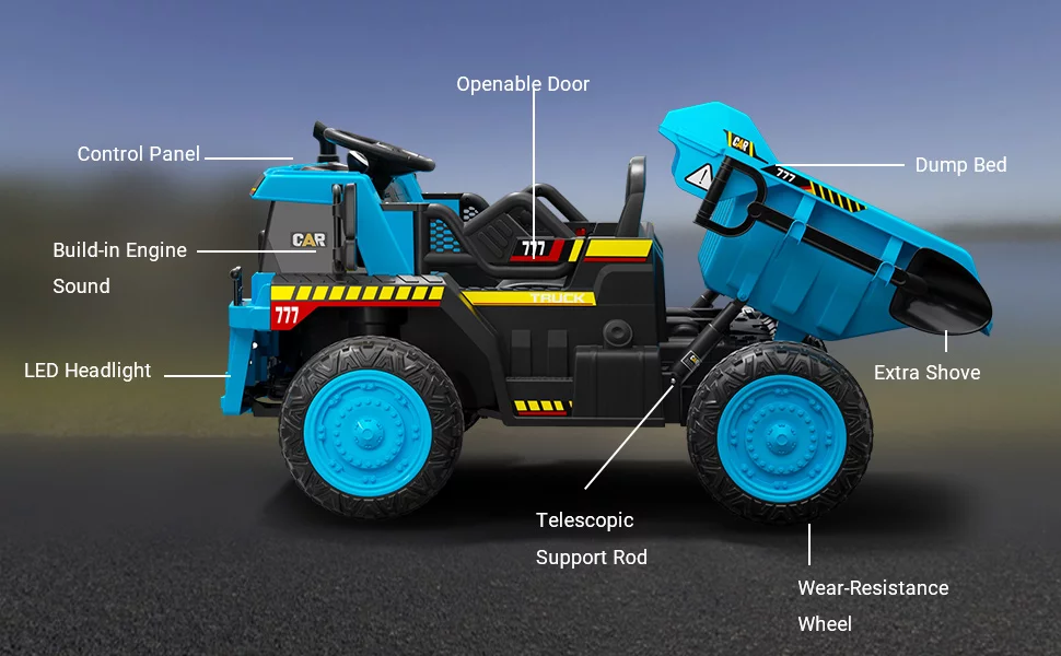 TOKTOO 12Volt Powered Ride on Toy Car for Girls Boys, Dump Truck w/ Electric Dump Bed, Remote Control, Music Player, 1 Seater Electric Car-Ochre Yellow - Womvr