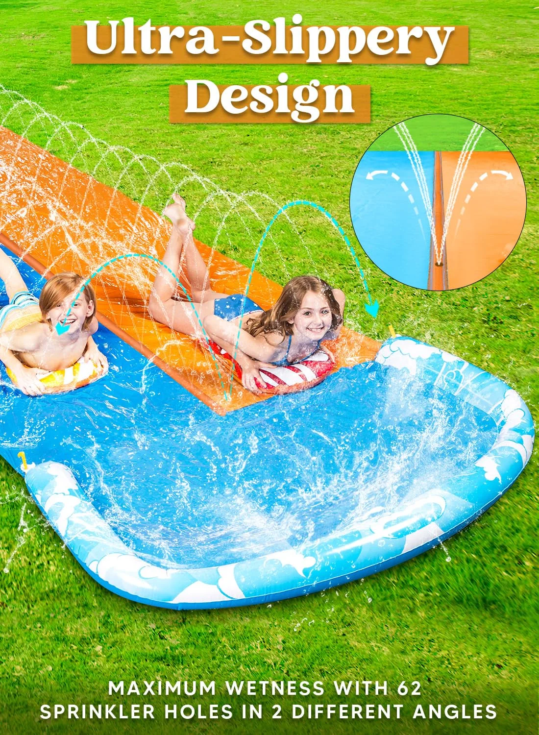 Syncfun 22.5ft Water Slides and 2 Bodyboards, Lawn Backyard Waterslides Water Toy with Build Sprinkler for Kids Outdoor Water Fun - Womvr