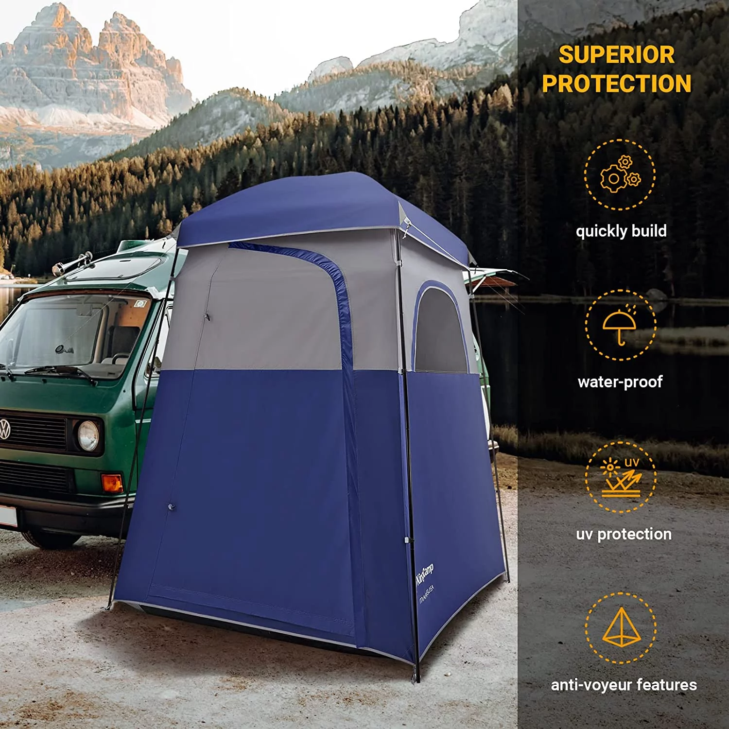 KingCamp Oversized Shower Tent Extra Wide 1 Room with Floor Waterproof Camping Privacy Shelter Easy Set Up Tent for Dressing Changing Toilets Tent, Coffee - Womvr
