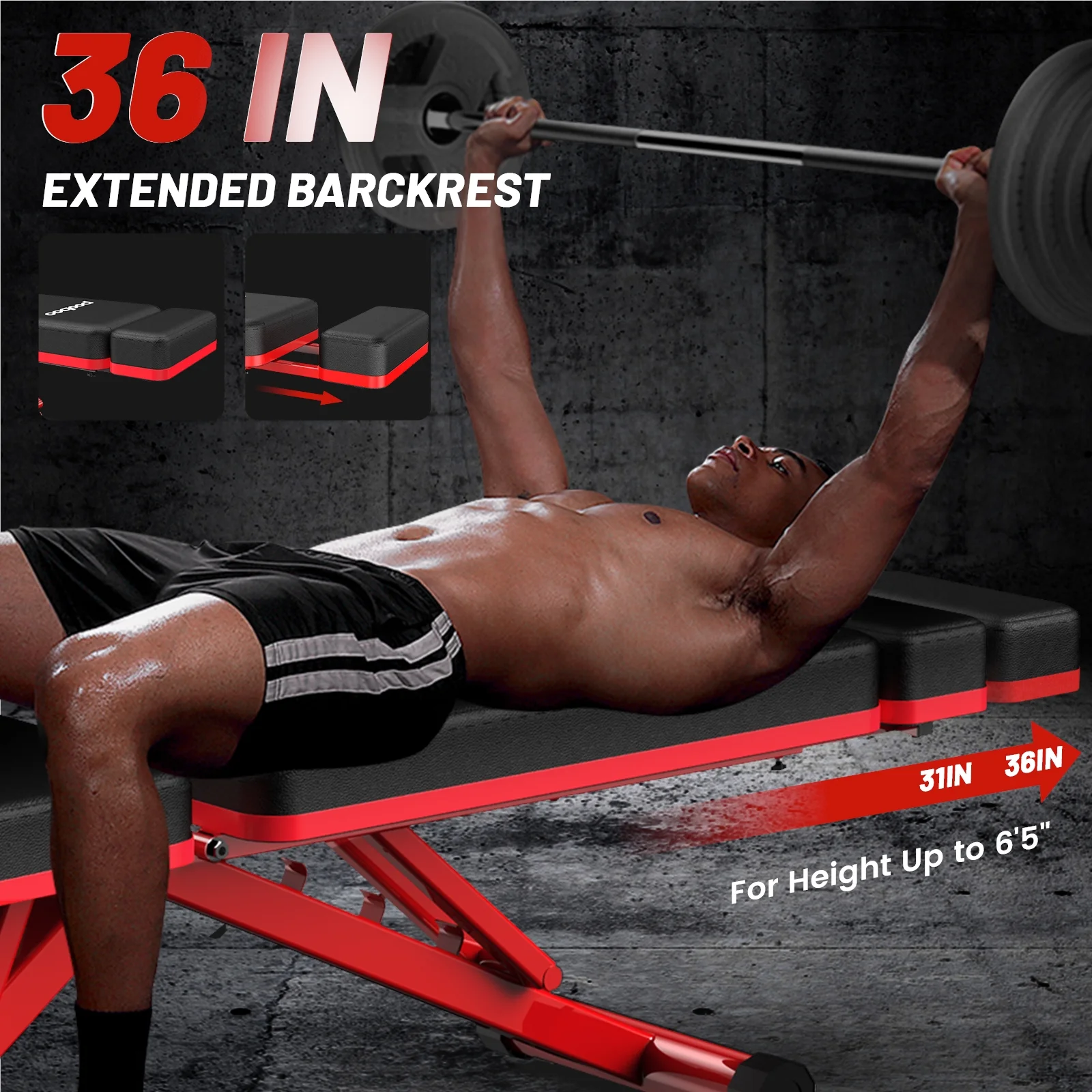 Pooboo Workout Bench Adjustable Weight Bench Strength Training Dumbbell Bench Indoor Folding Incline Bench with Extened Backrest Gym bench 660 lbs Capacity - Womvr