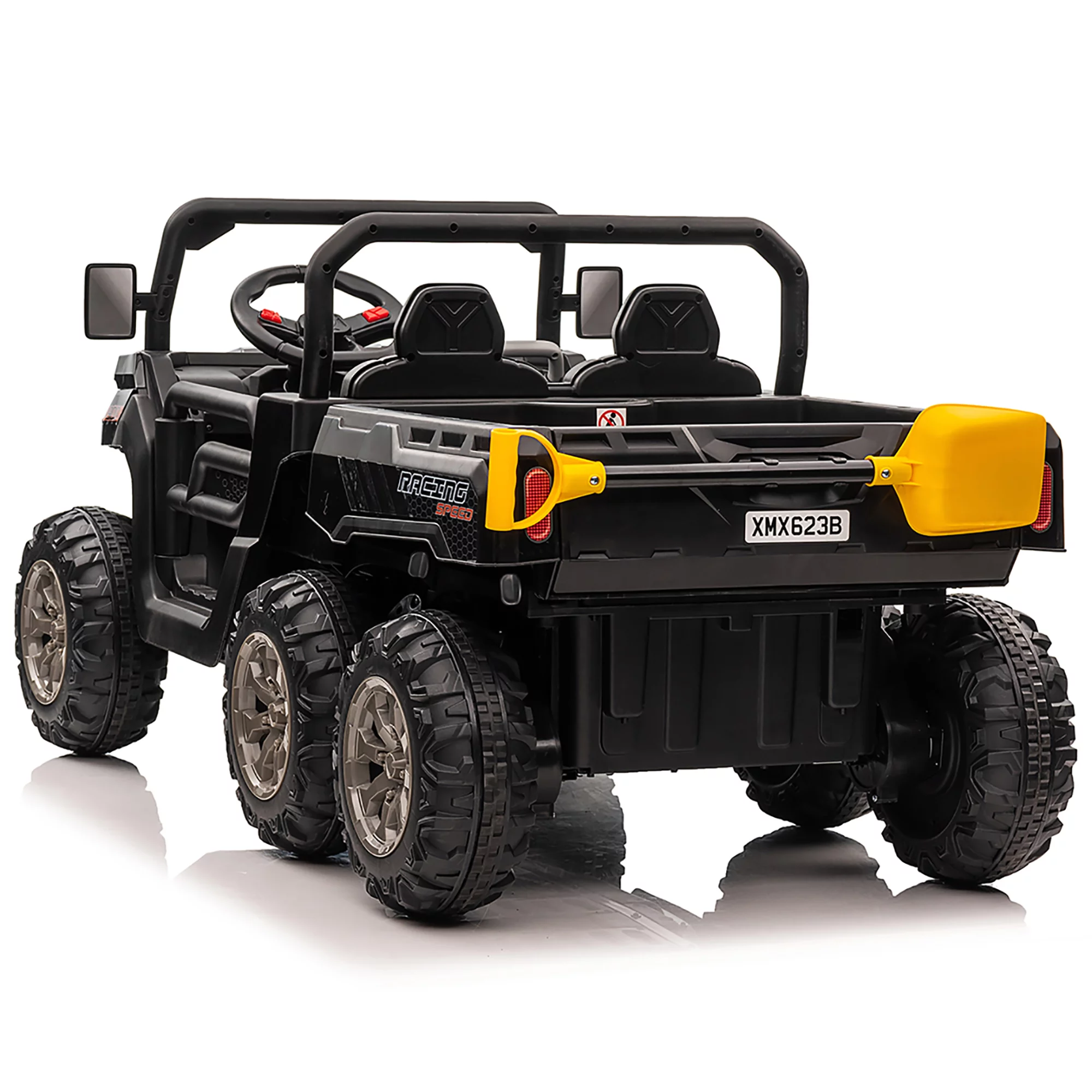 Joyracer 24V Ride on Toys, 2 Seater 6-Wheel UTV Car, 4WD Ride on Dump Truck for Big Kids with Trailer Remote Control, Black - Womvr