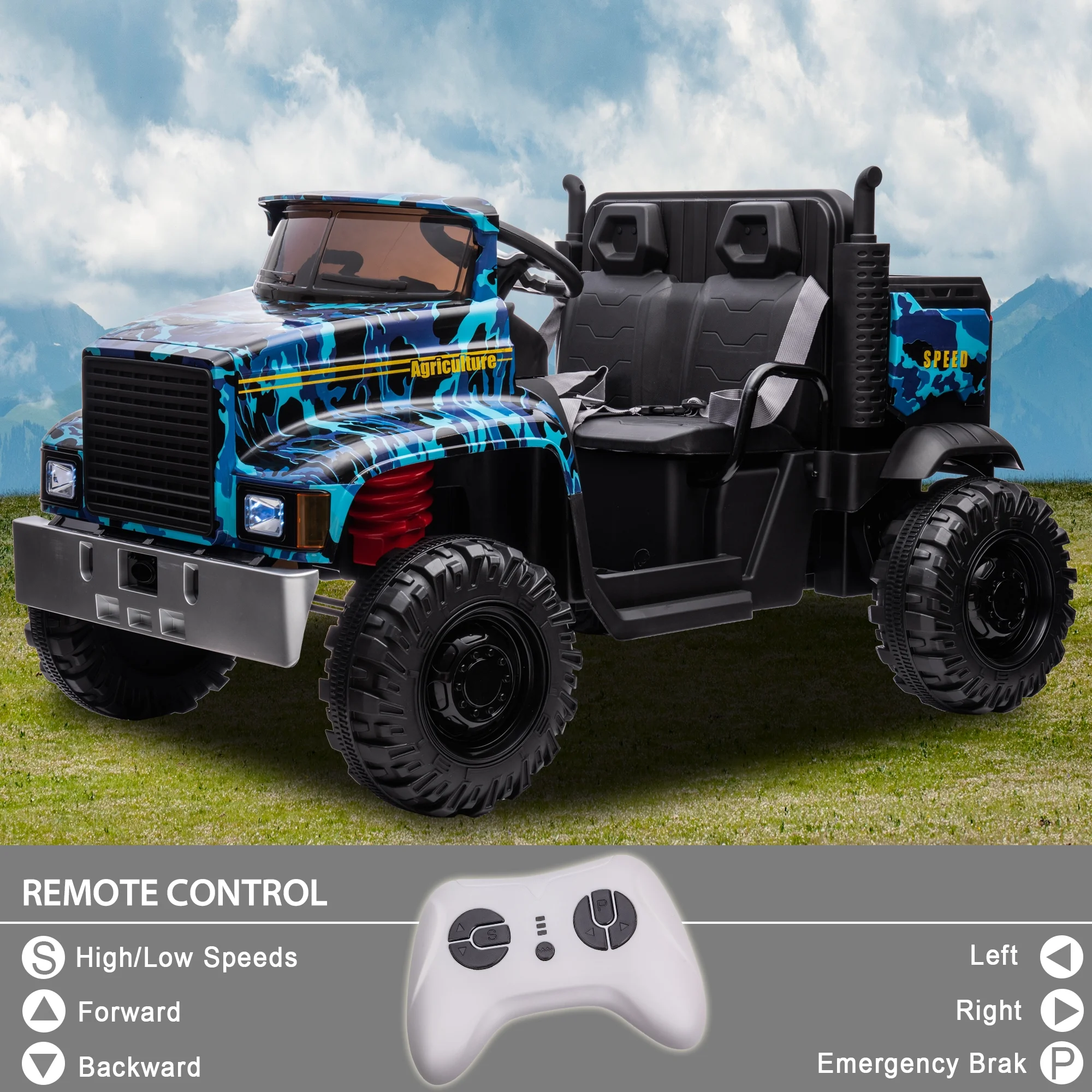 Hikiddo JC222 24V Ride on Toy, Kids Ride On Dump Truck 2 Seater with Remote - Womvr