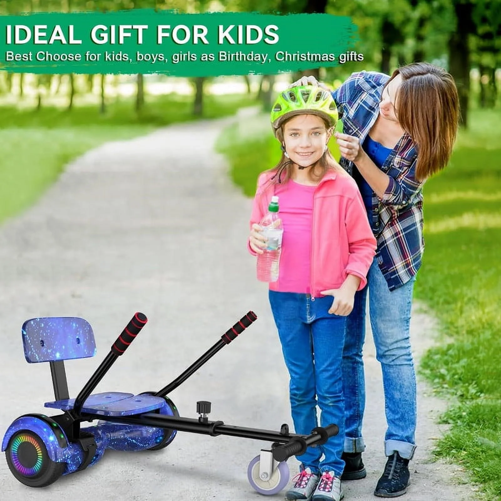 SISIGAD Hoverboard with Seat, 6.5 inch Hoverboard Go Kart Combo with Bluetooth Speaker & LED Lights for Kids Adults - Womvr