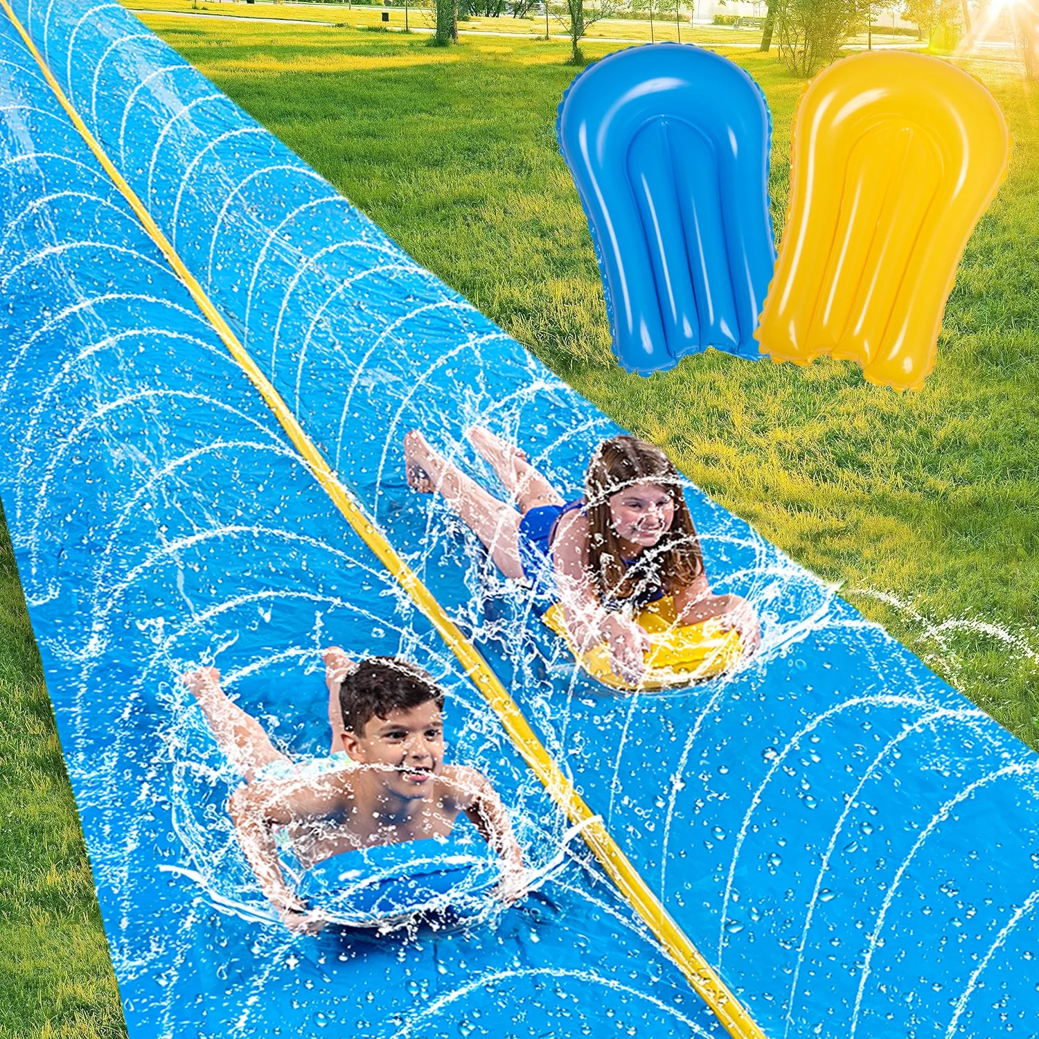 Syncfun 30ft x 6ft Huge Water Slide, Heavy Duty Lawn Water Slide with Built-in Sprinkler and 2 Slip Inflatable Boards for Summer Party - Womvr